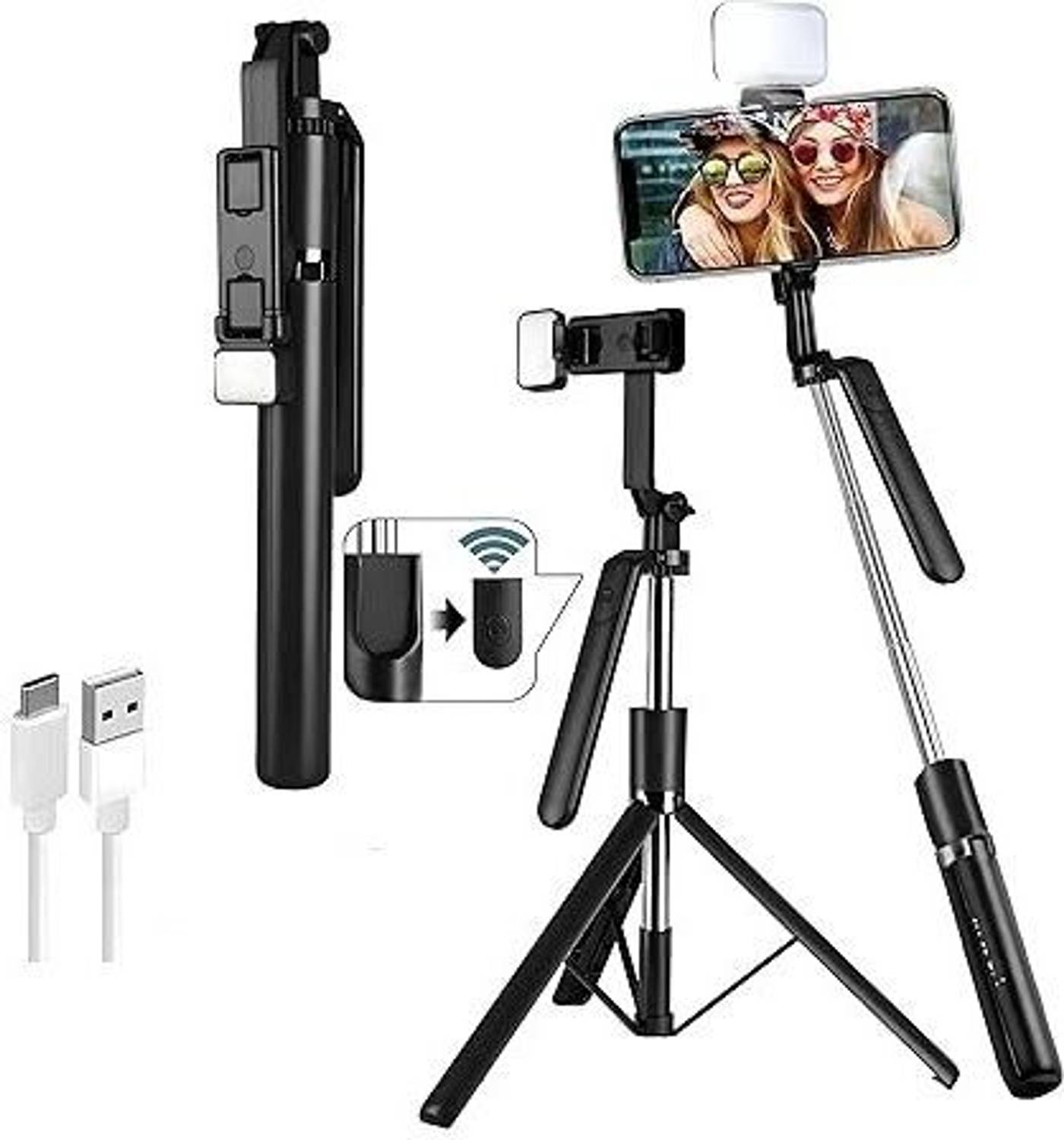 SansyStore R16S 360° Rotating Selfie Stick Tripod with LED Lamp Tripod