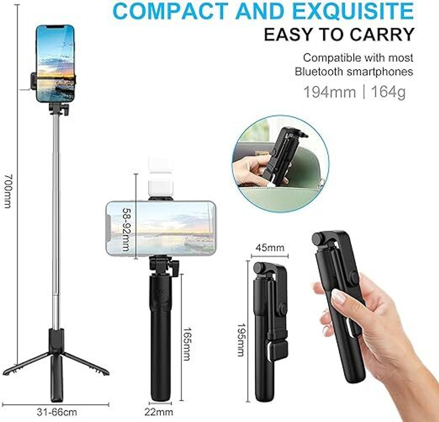 Image of Sconzi Selfie Stick Tripod R1S 114cm expandable Tripod Bluetooth Remote Tripod, Monopod Kit, Tripod Kit