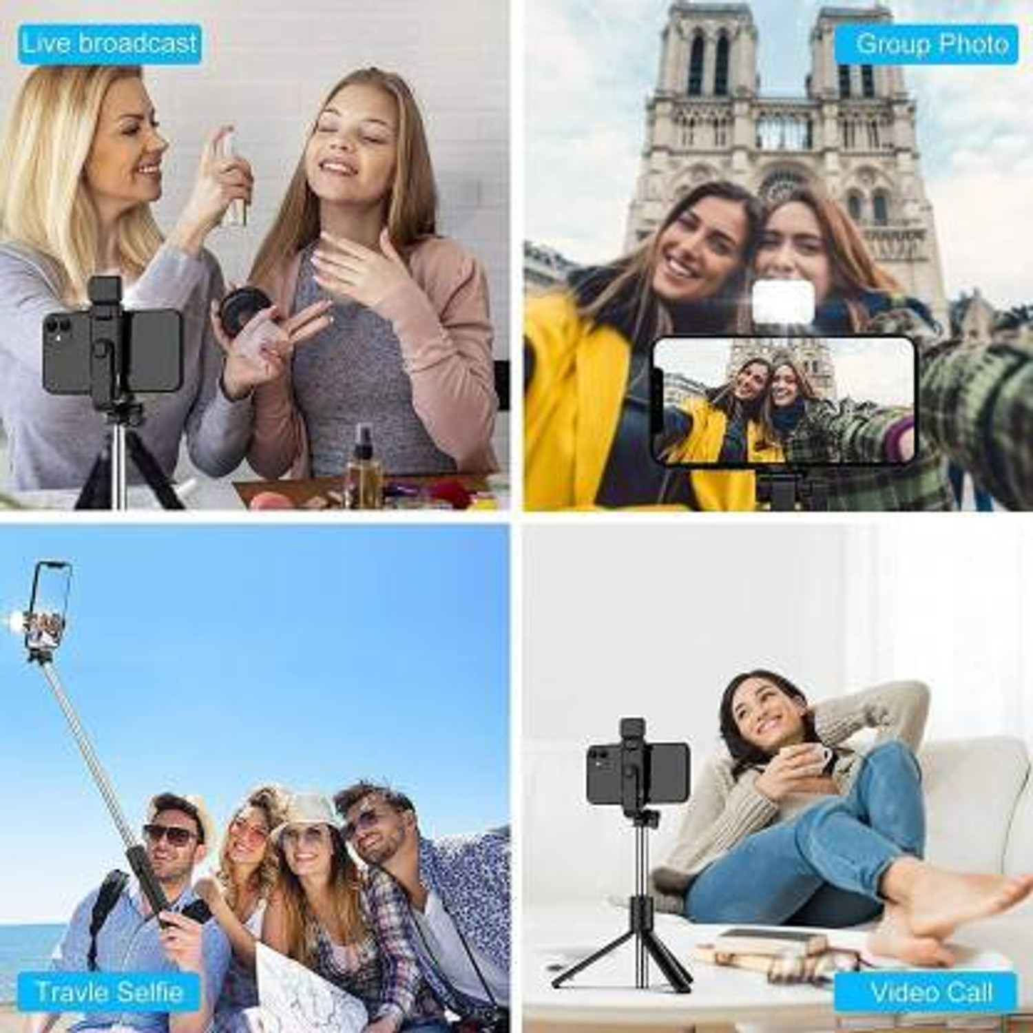 Image of ZOOMLION Portable Selfie Stick Tripod with Flash Light & Wireless Bluetooth Remote Tripod Tripod