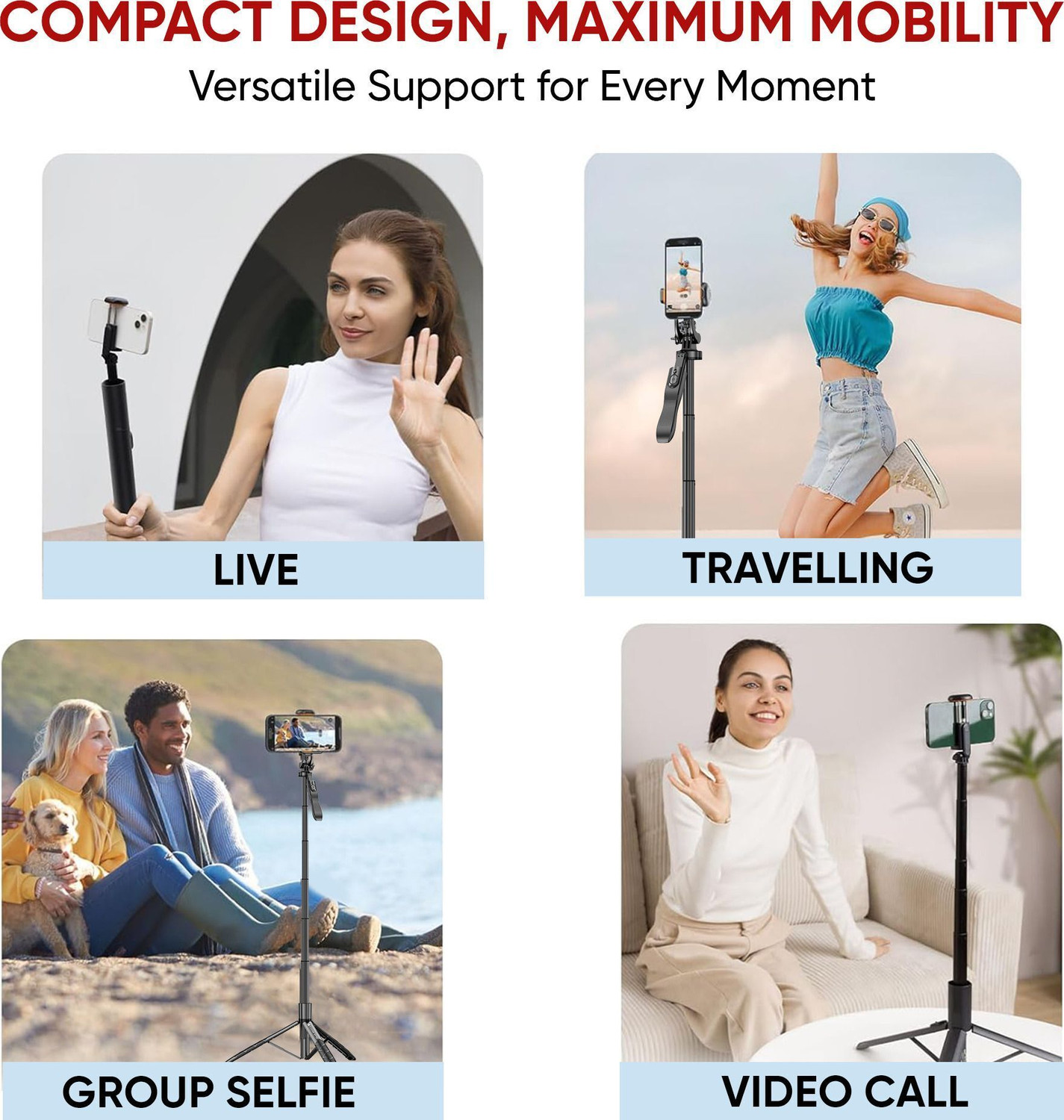 Image of KODAK ST10 62 inch Selfie Stick Tripod with Remote, Stabilizer for DSLR, Mobile & GoPro Tripod