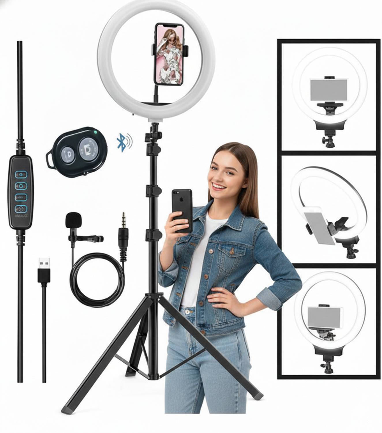 BESTFLY M 10"Selfie Light 7Ft Long tripod with remote control and long caller mic Tripod, Monopod, Tripod Ball Head, Tripod Bracket, Tripod Clamp, Tripod Kit