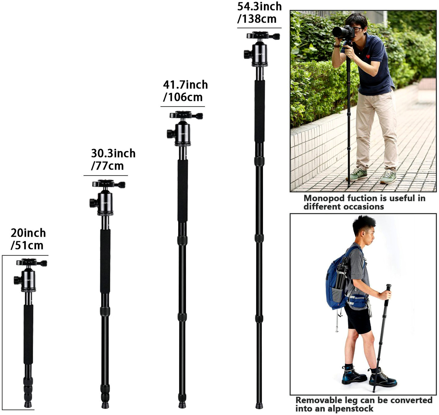 Image of Adofys Aluminium alloy 65 inches /165 Centimeters Camera Travel Tripod Monopod Tripod