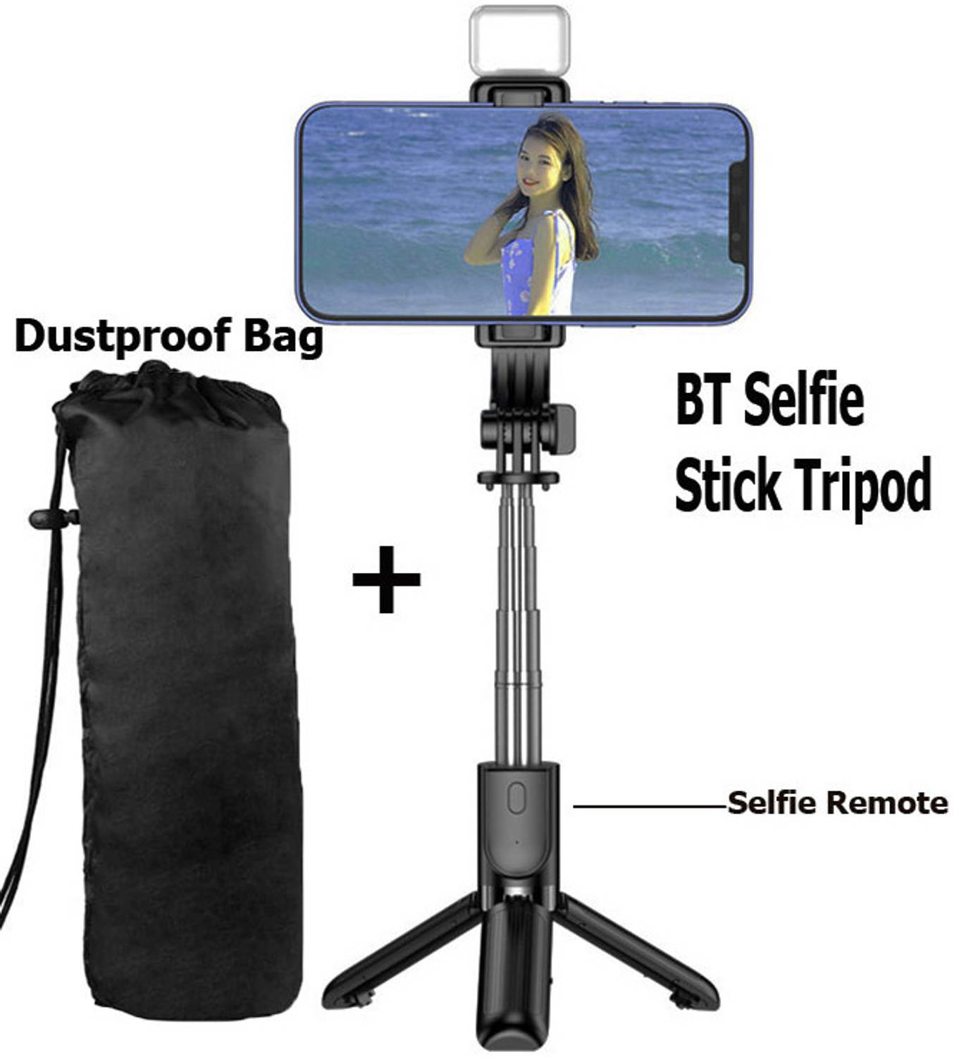 BUFONA Selfie Stick with LED Light, Bluetooth Extendable Selfie Stand Holder+Carry Bag Tripod, Monopod, Monopod Kit, Tripod Kit