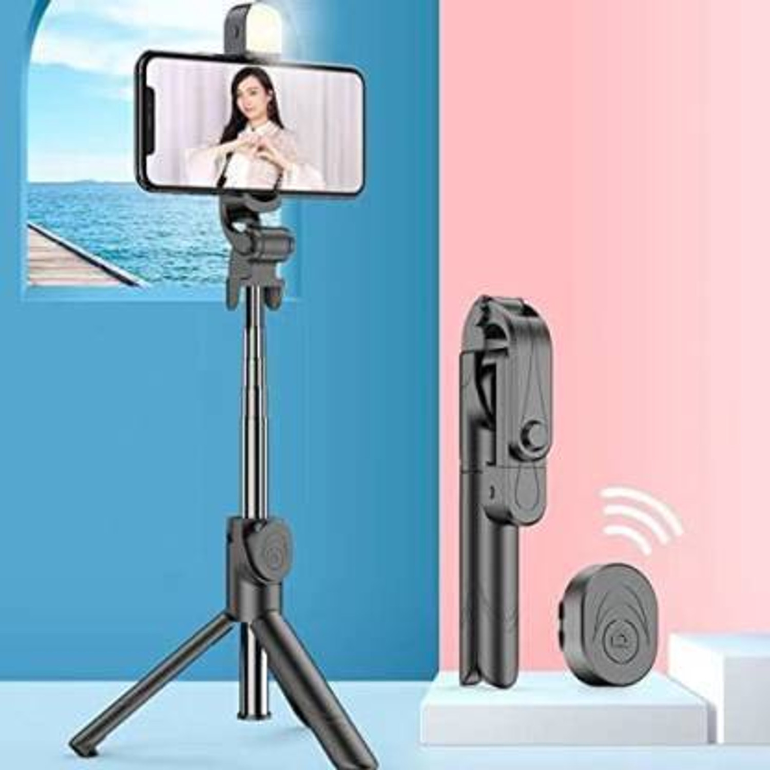 Image of ZOOMLION Portable Selfie Stick Tripod with Flash Light & Wireless Bluetooth Remote Tripod Tripod