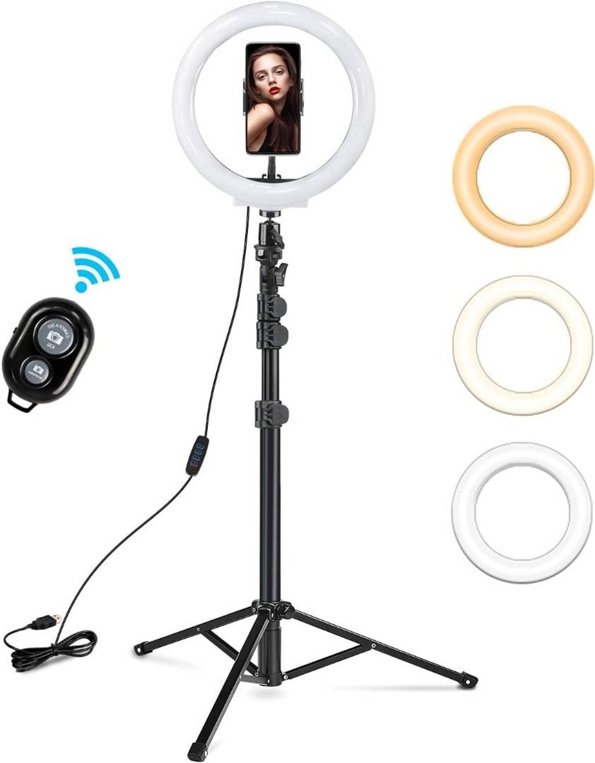 Sr Plaza 14" Selfie LED Light, Phn Holder, 7Ft Long Stand,360'5m long collar mic-kit Tripod