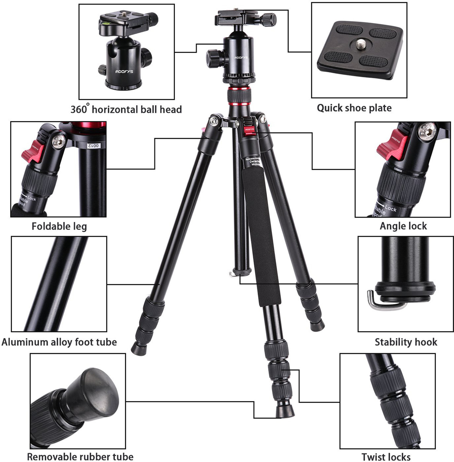 Image of Adofys Aluminium alloy 65 inches /165 Centimeters Camera Travel Tripod Monopod Tripod