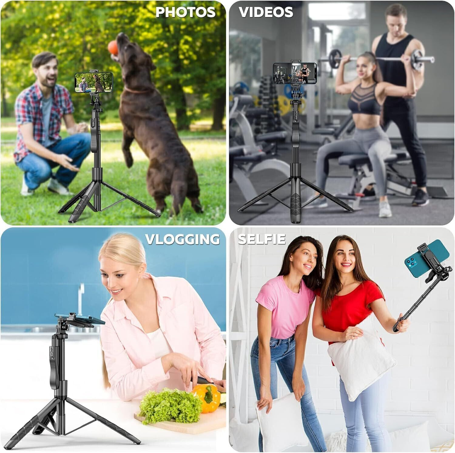 Image of Tryonce 4-in-1 Selfie Stick Tripod 5.2 Feet Long with Stable Handle and Bluetooth Remote Tripod