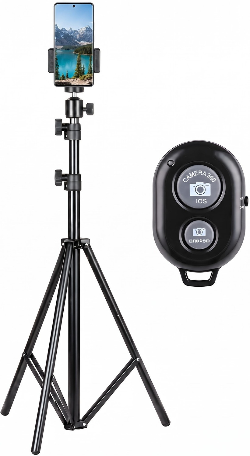 Image of Protance Tripod 7 Feet Adjustable Stand With Bluetooth Remote, Rotating Ball Head BG-089 Tripod (Black, Supports Up to 2100 g)