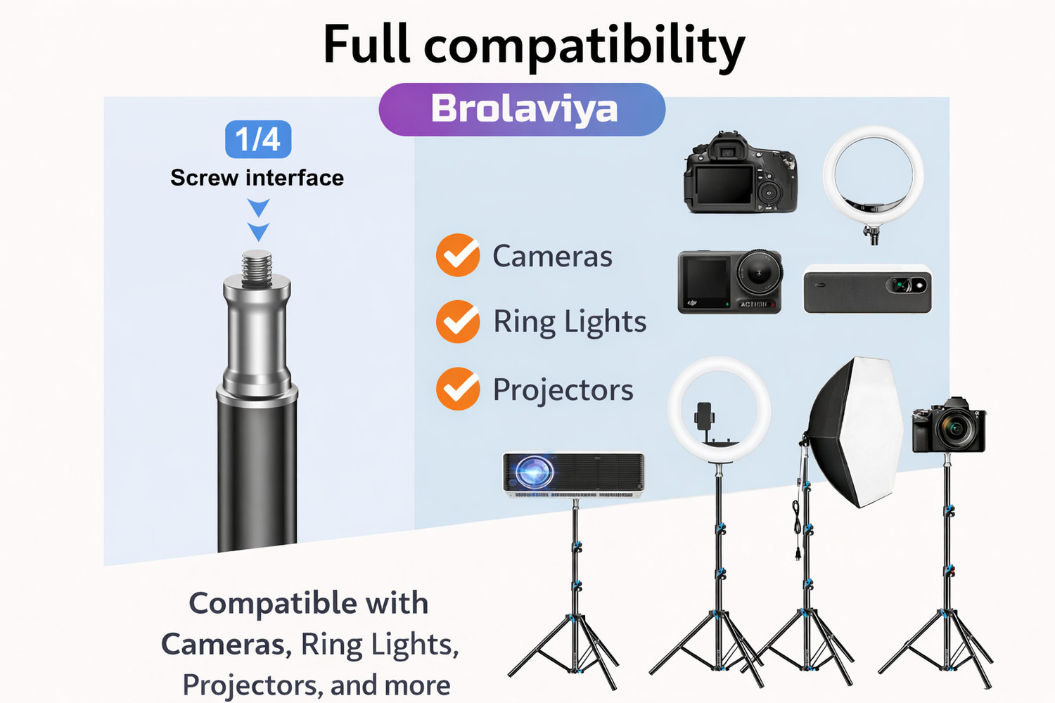 Image of BROLAVIYA Tablet Tripod Floor Stand, Adjustable up to 75 inch, Fits 4.7 inch-12.9 inch Phone & Tablet Tripod