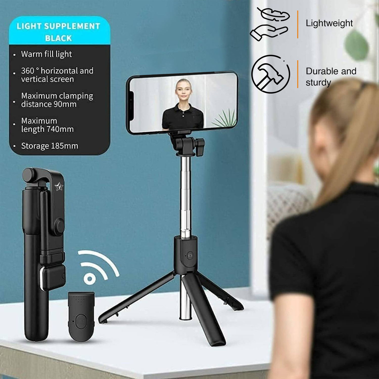 Image of Hold up Tripod Selfie Stick with Bluetooth Remote Tripod