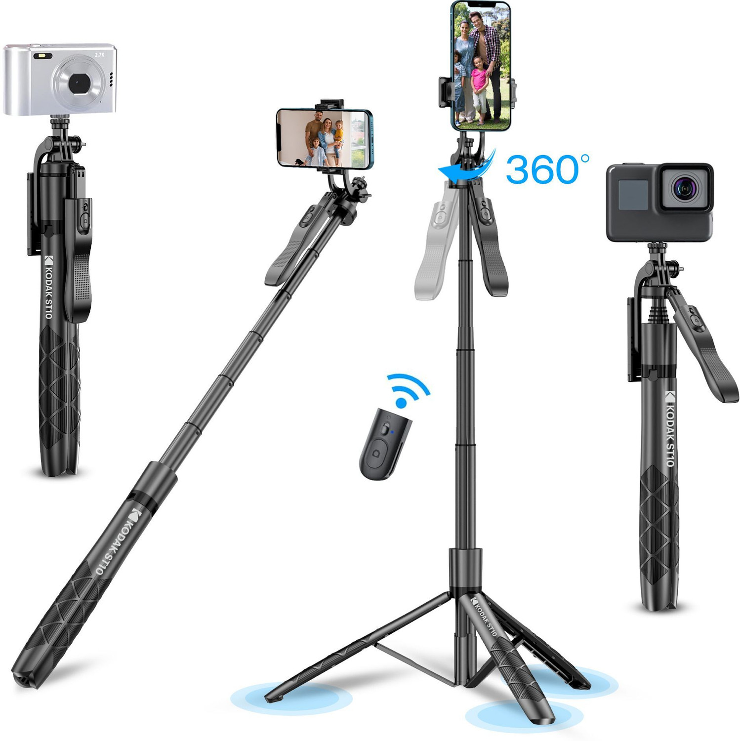 Image of KODAK ST10 62 inch Selfie Stick Tripod with Remote, Stabilizer for DSLR, Mobile & GoPro Tripod