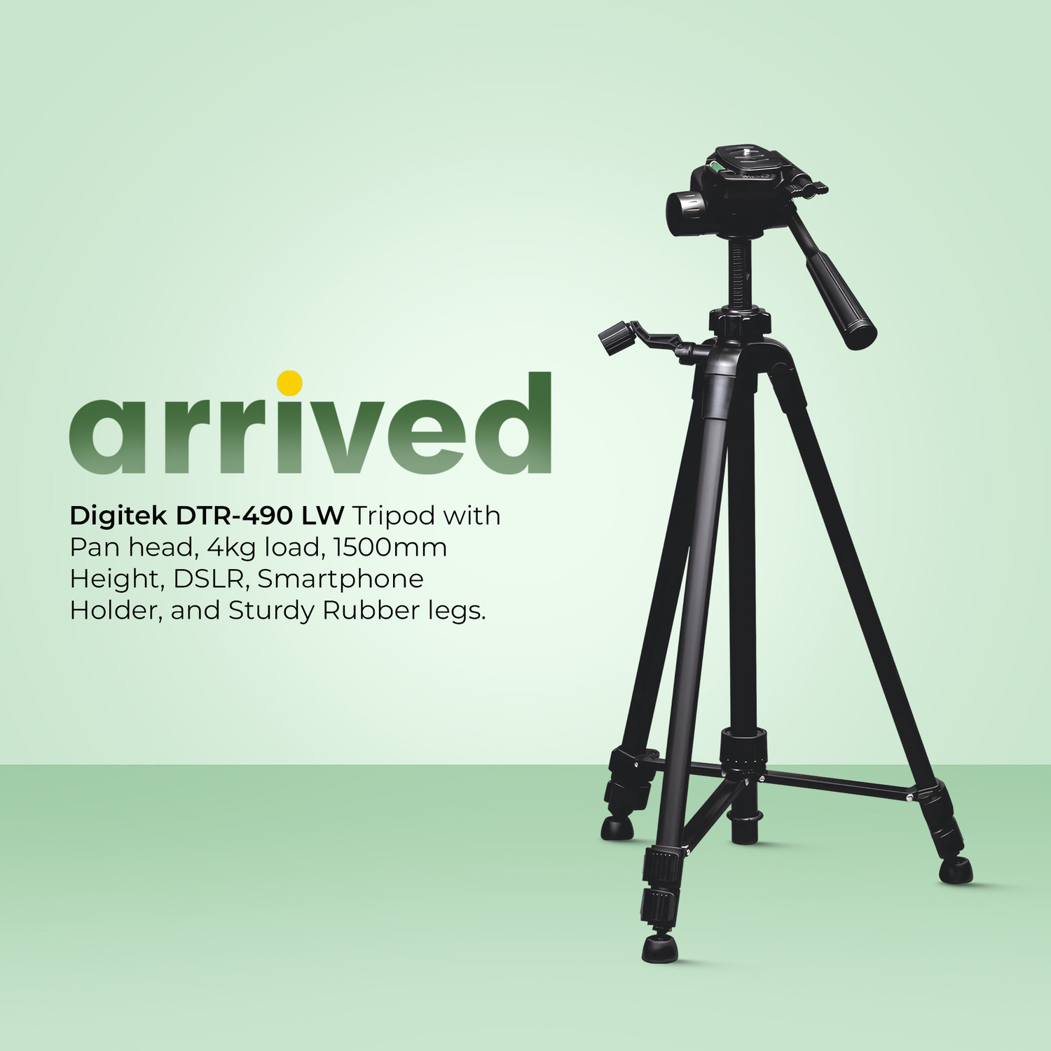 Image of DIGITEK DTR-490 LW Foldable Tripod Stand with Smartphone Holder, Pan Head Tripod