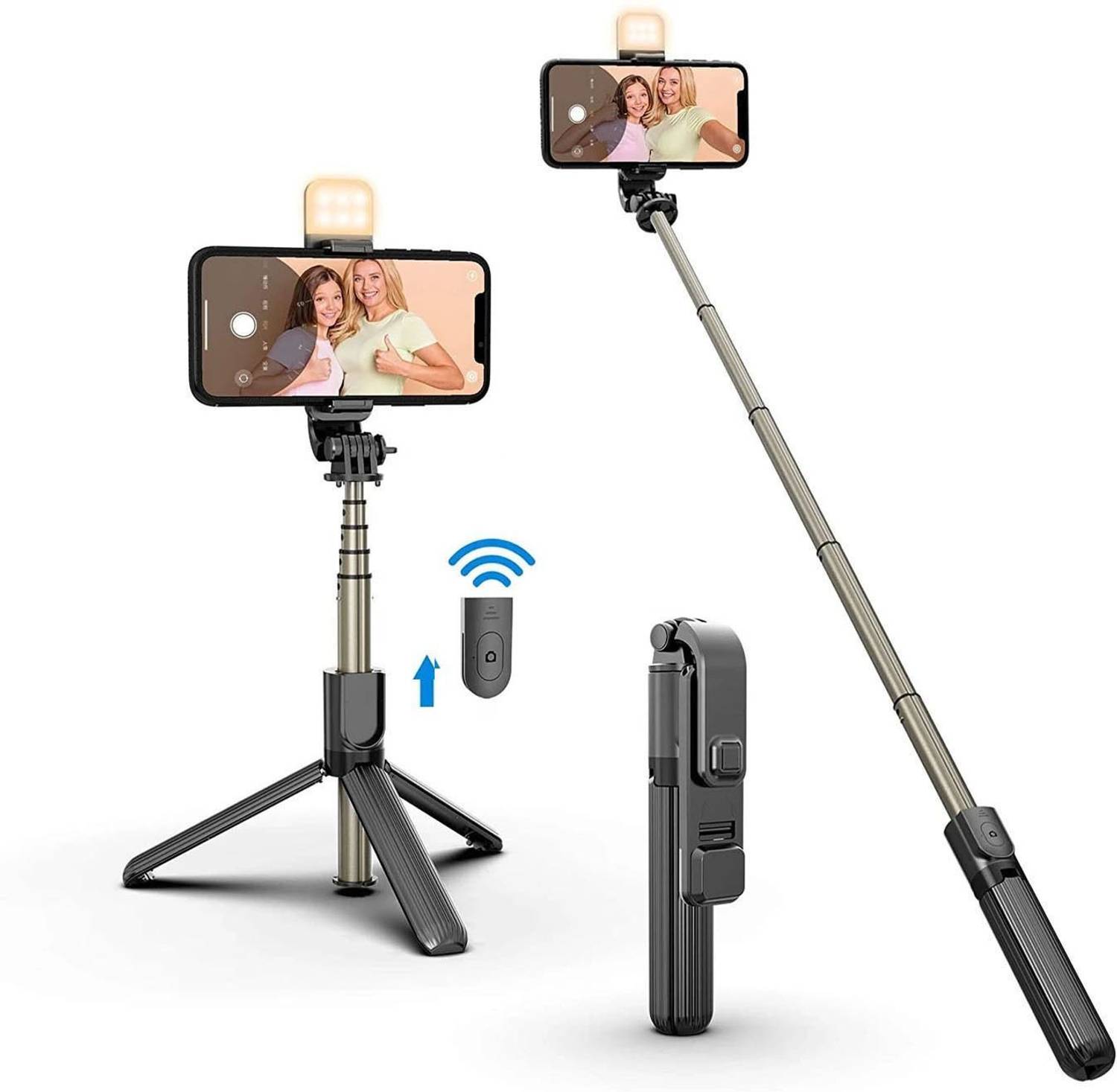 USTINE R1S Selfie Stick With Remote Light Adjustable Tripod For All Smartphones Tripod