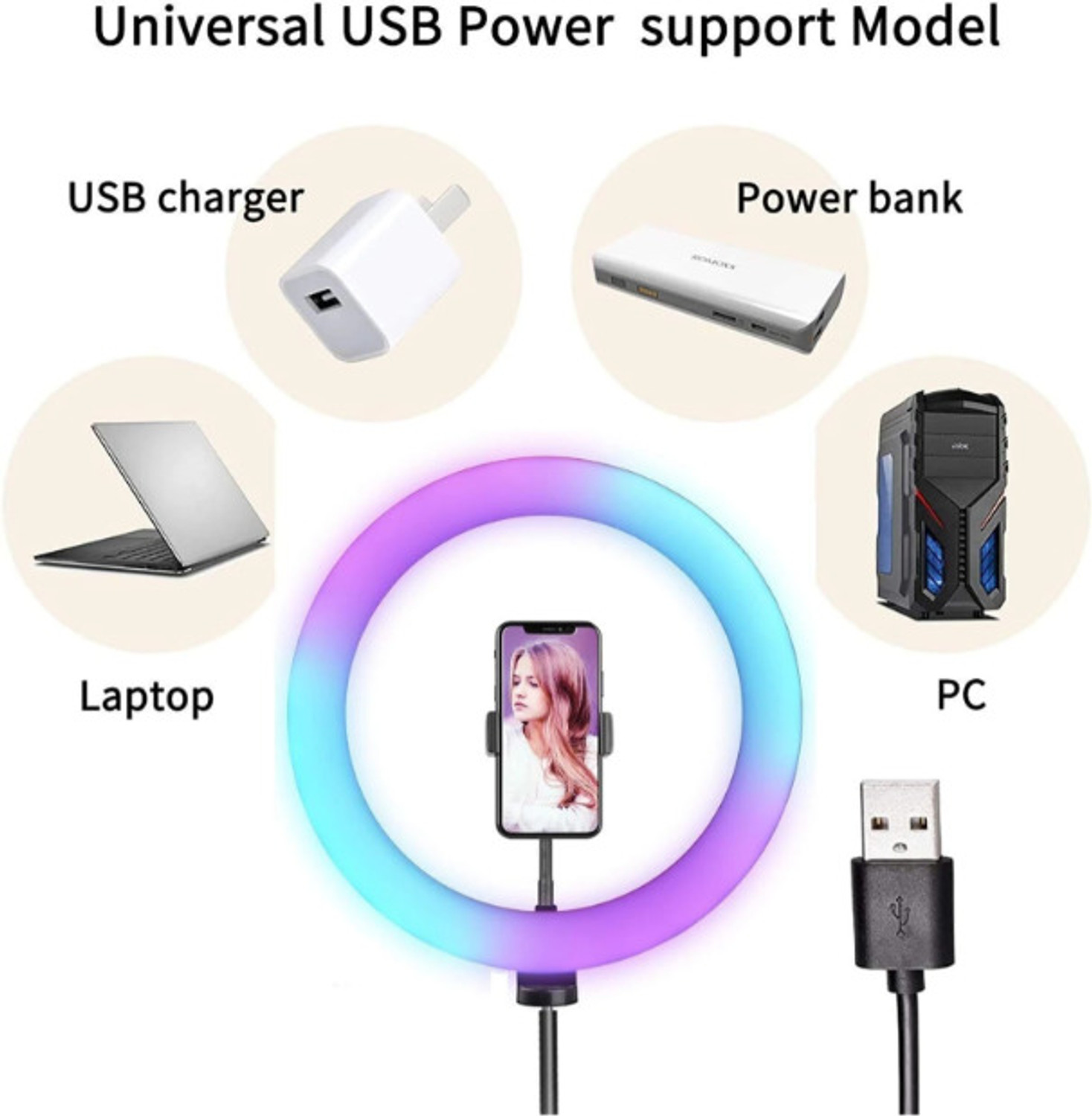 Image of PB Softtech Metal Tripod Stand Rgb Ringlight for MobilePhone Mini Portable adjustable holder Tripod