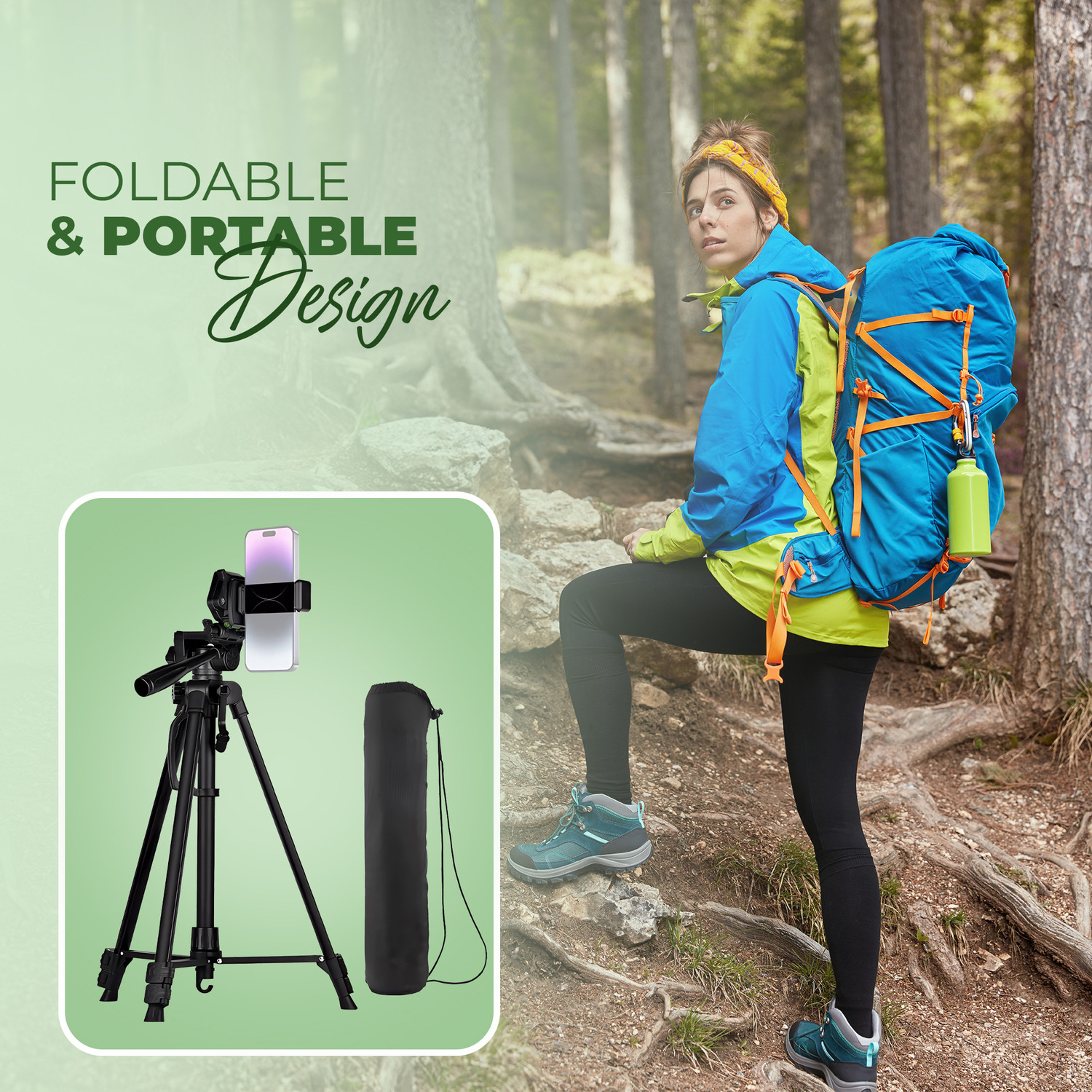 Image of DIGITEK DTR-490 LW Foldable Tripod Stand with Smartphone Holder, Pan Head Tripod