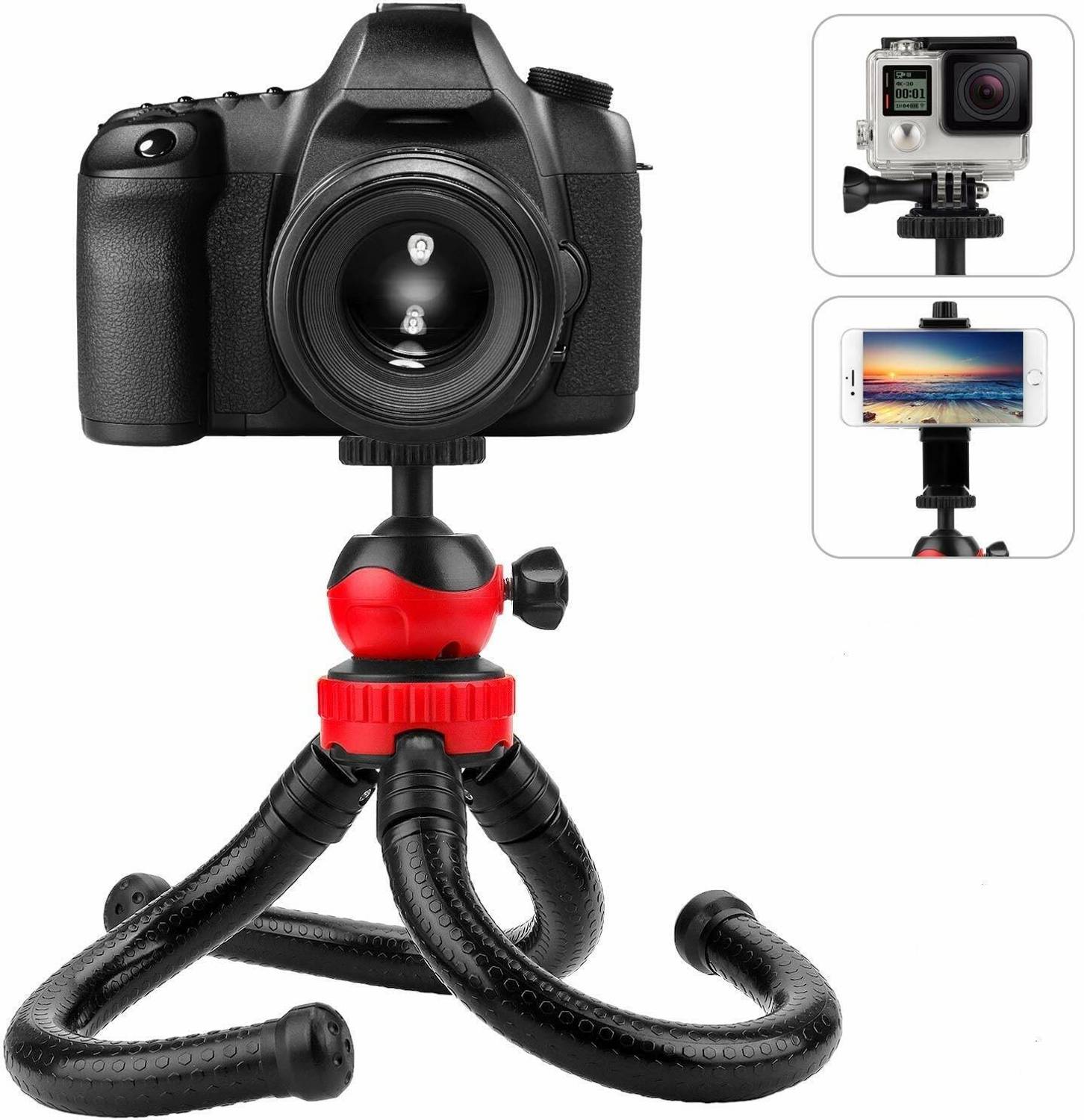 Meraki Wonder Flexible Gorillapod Tripod15 inch with 360° Rotating Ball Head Tripod for All DSLR Cameras(Max Load 1.5 kgs) & Mobile Phones + Free Heavy Duty Mobile Holder(15 Inch, Black and Red) Tripod