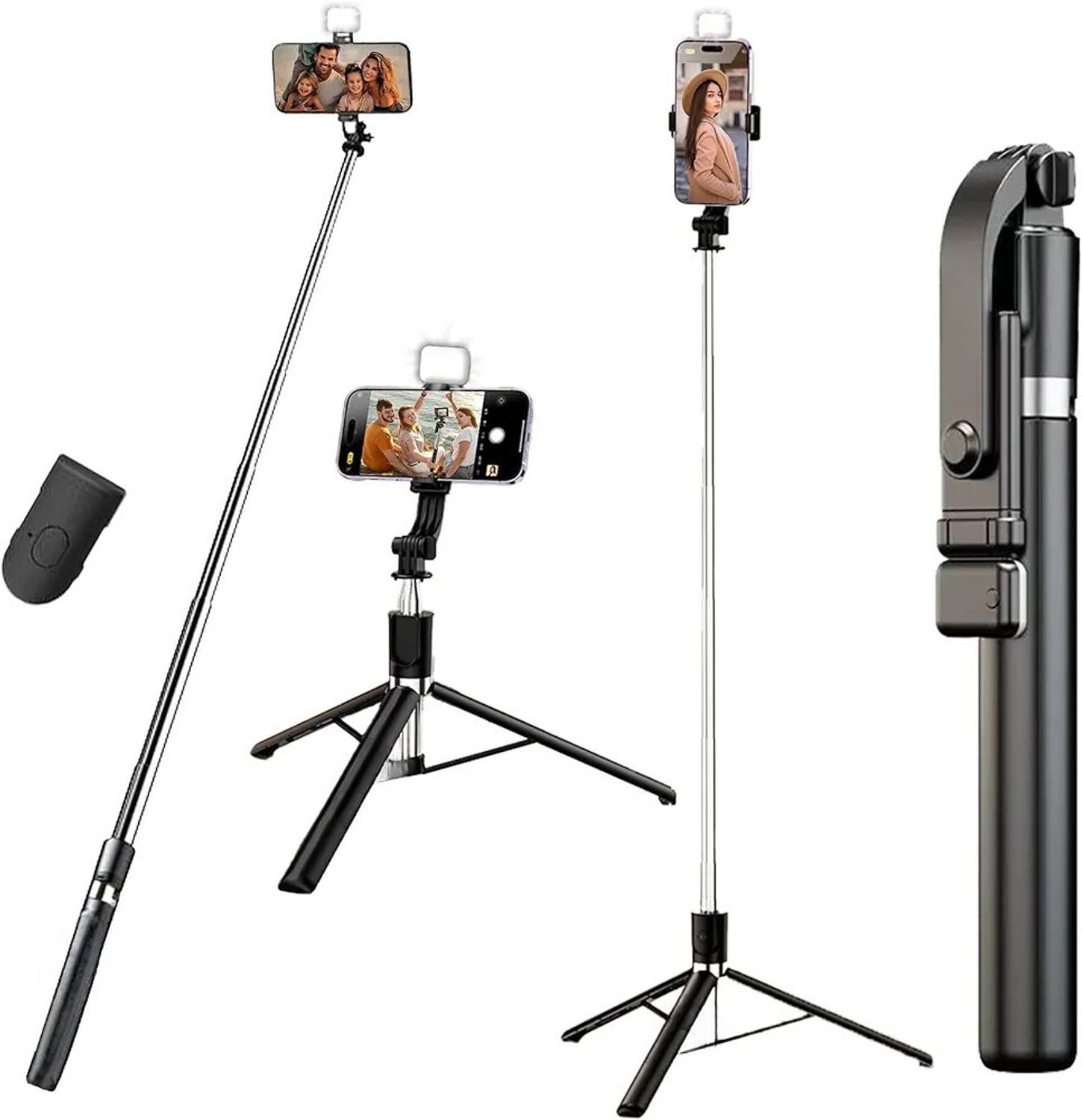 Nafaa Selfie Stick Tripod with Light, 170CM Reinforced Tripod for Mobile Phone, Tripod