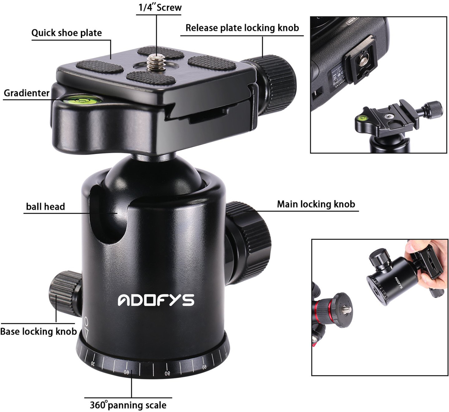 Image of Adofys Aluminium alloy 65 inches /165 Centimeters Camera Travel Tripod Monopod Tripod