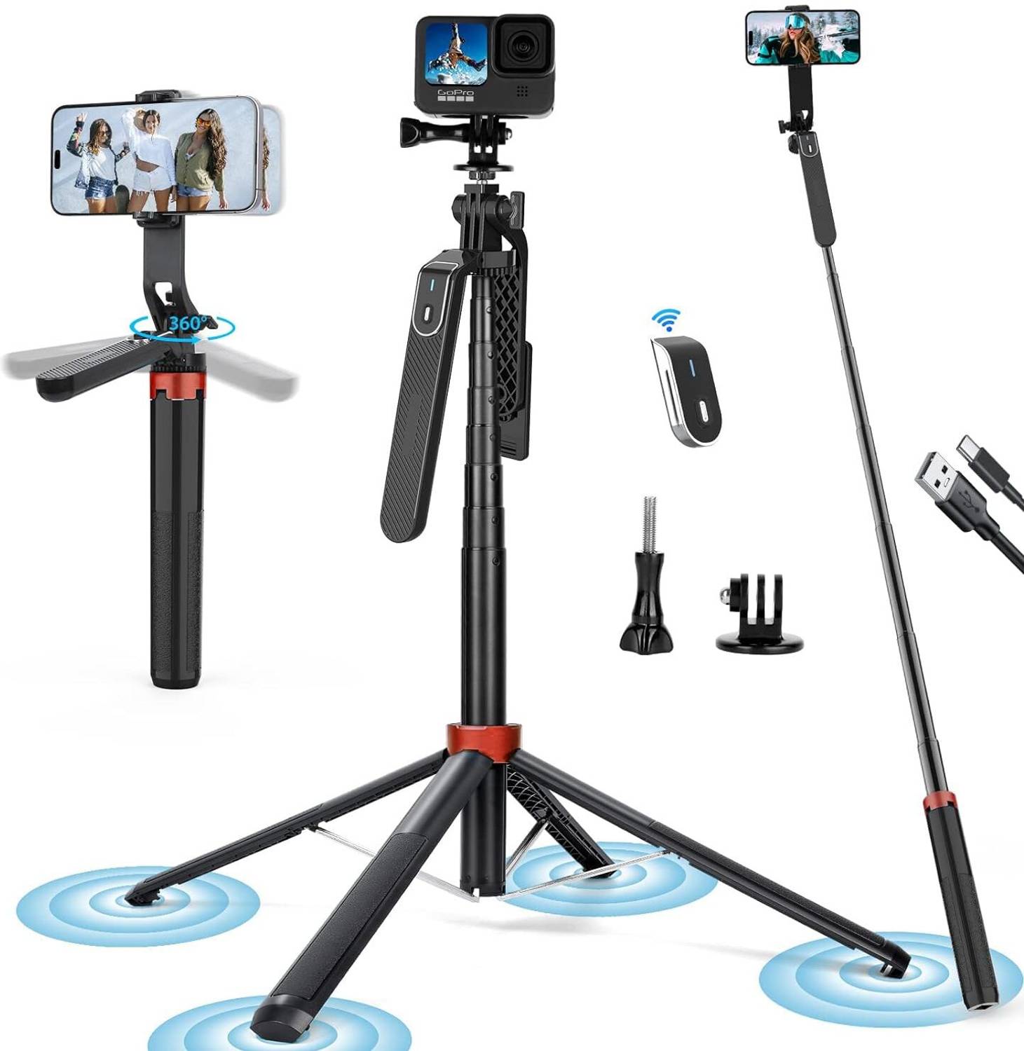 Adofys Adoofys wireless bluetooth Extendable tripod+selfie stick Tripod (Black, Supports Up to 500 g) Tripod