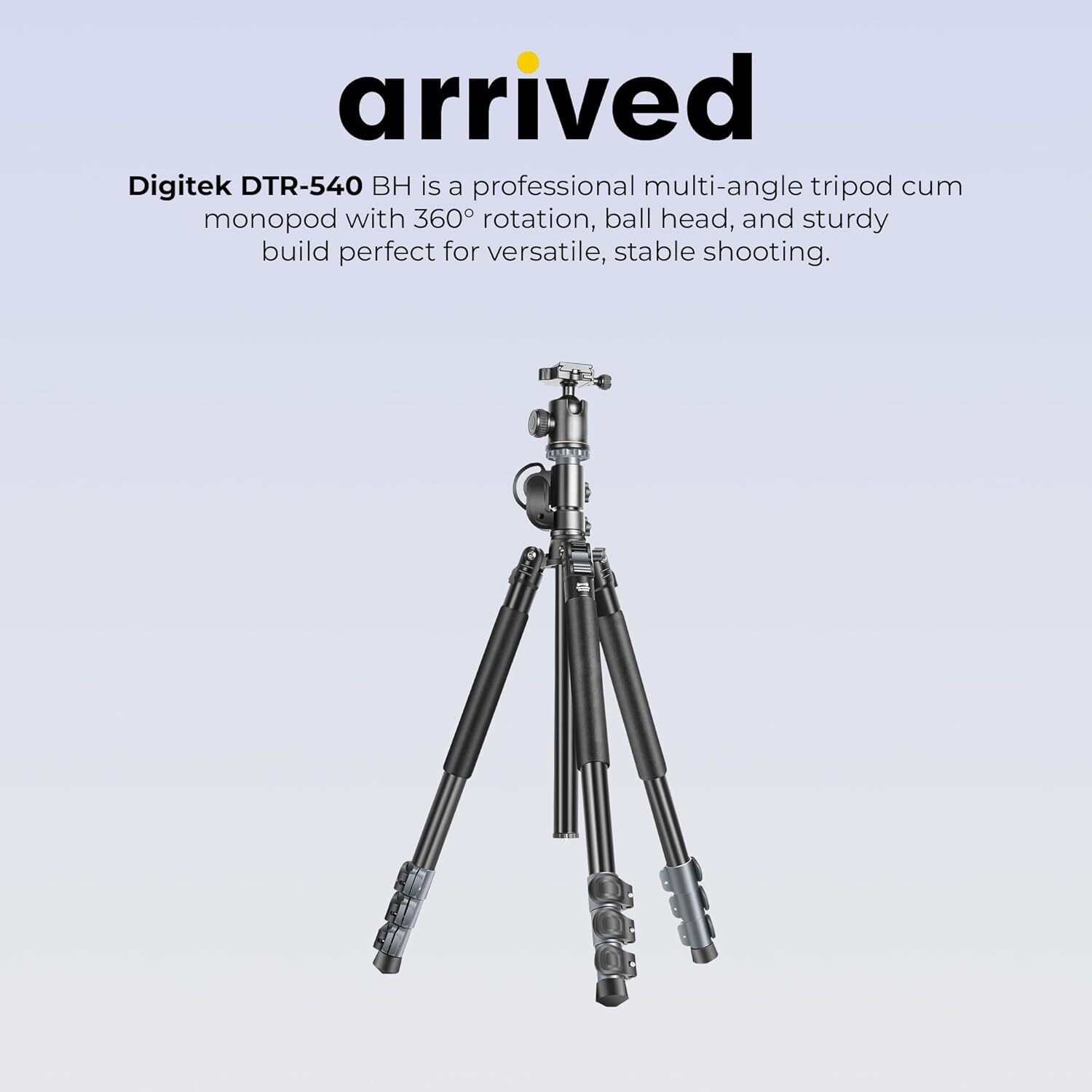 Image of DIGITEK DTR 540 BH 6.26ft Heavy Duty Multi-Angle DV Tripod Cum Monopod, 8Kg Max Load Tripod, Monopod