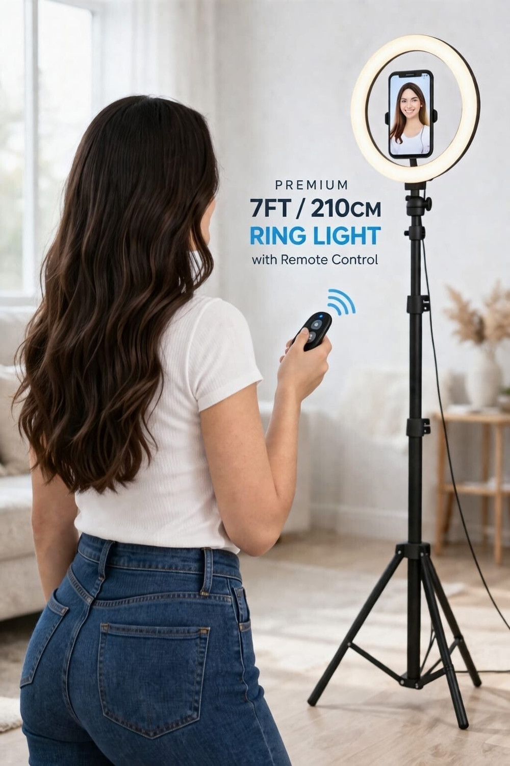 Image of SHINEON Portable 7 Feet Long Stand With 10 inchRing Light , Bluetooth,Combo kit Tripod Tripod Kit