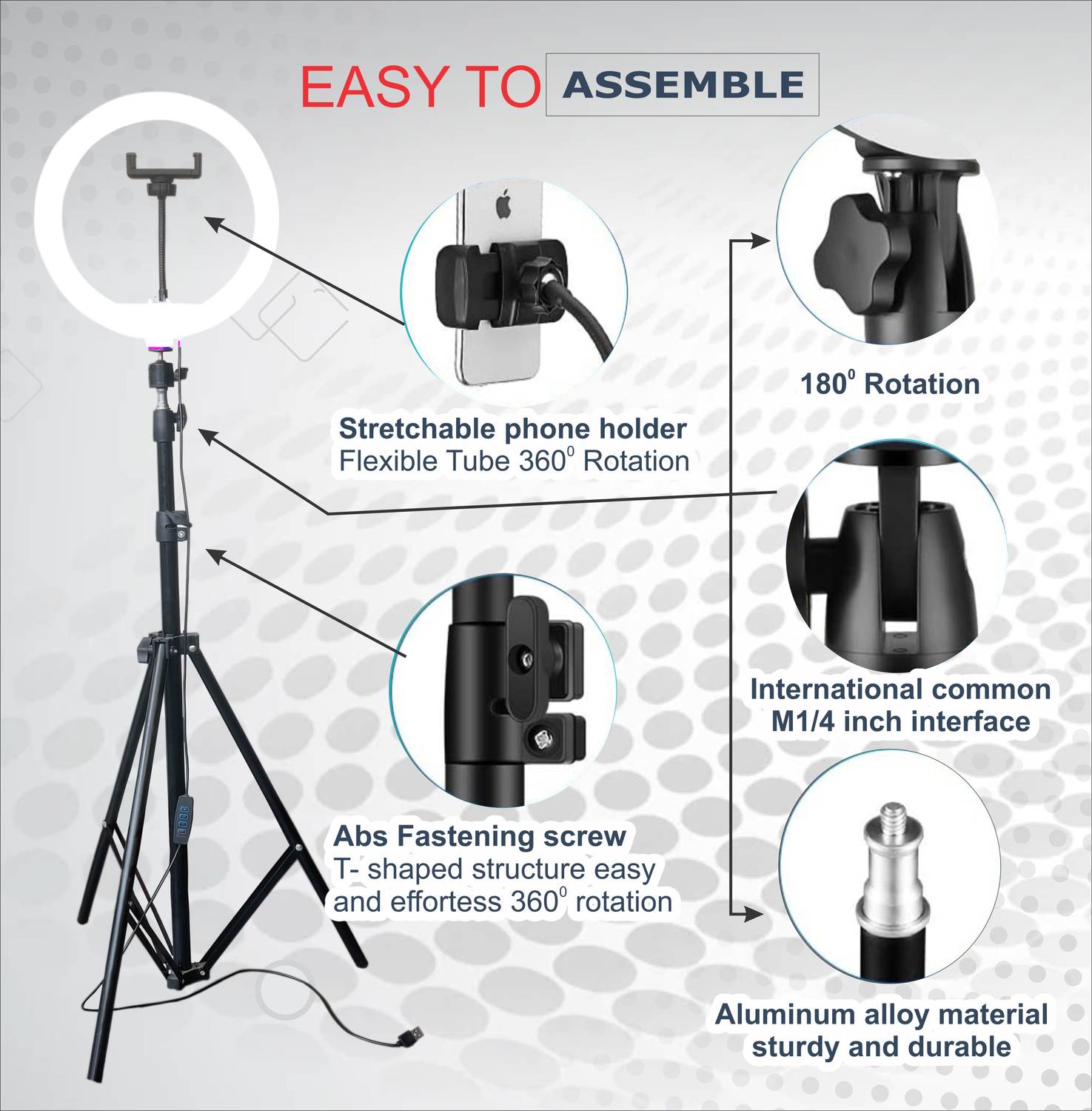 airtech 7" Metal Tripod with 10" LED Ring Light - Image 4