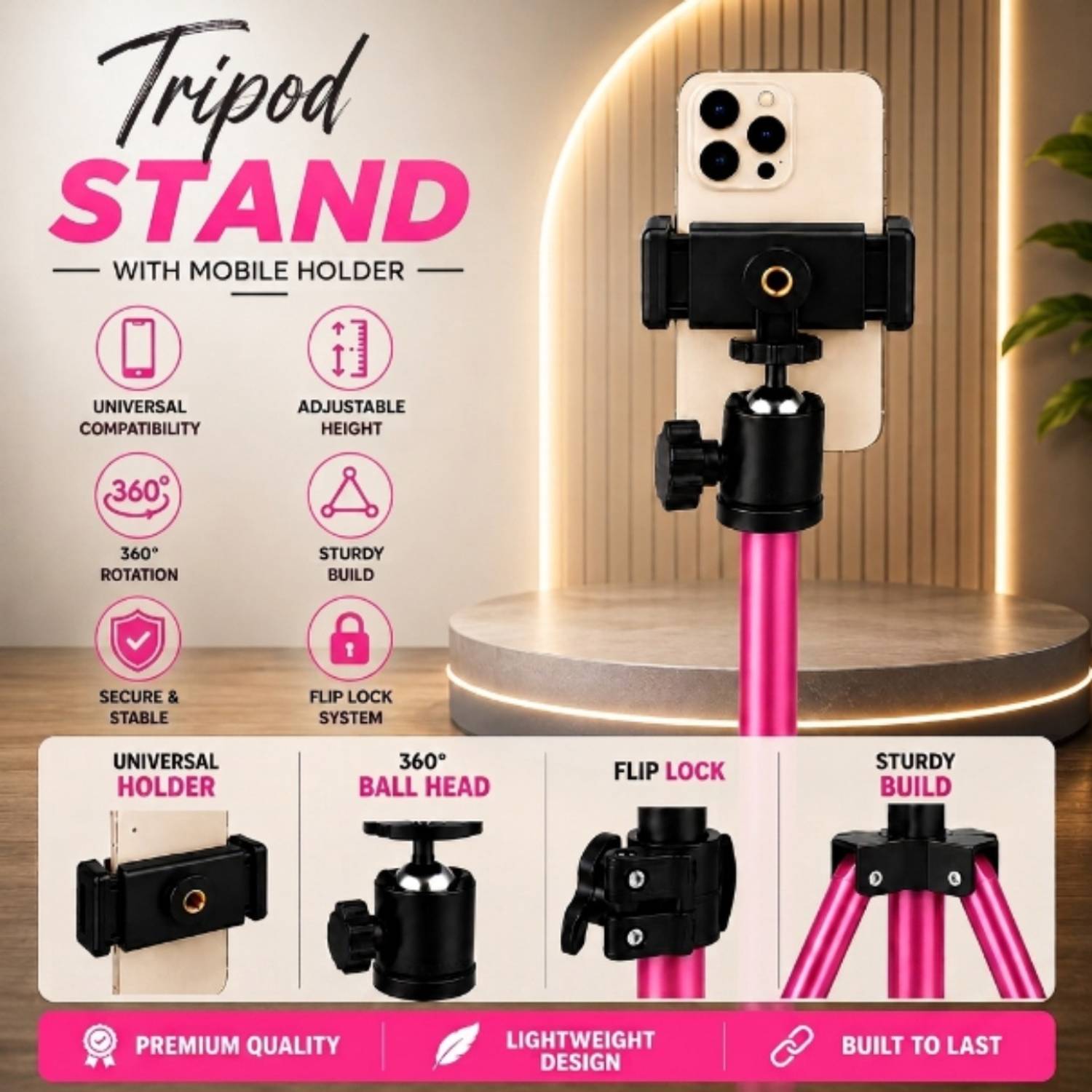 JIEMA 7 Feet Tripod Stand with Clip Holder - Image 3