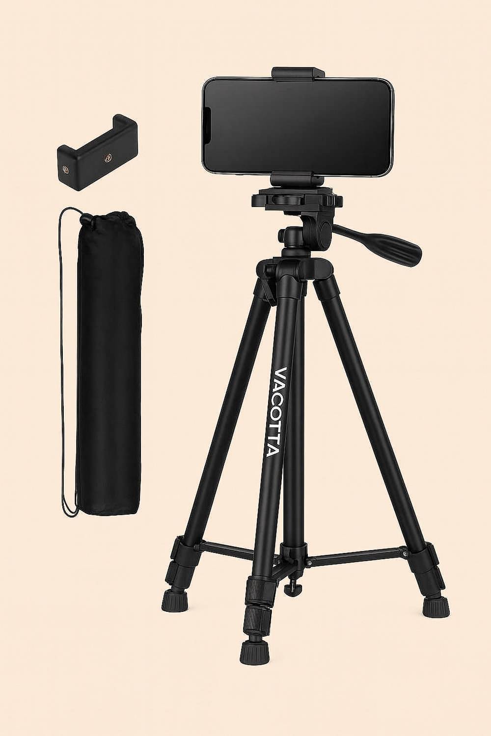 Vacotta 55-Inch Aluminium Tripod | Universal Lightweight Mobile Phone Holder & Carry Bag Tripod