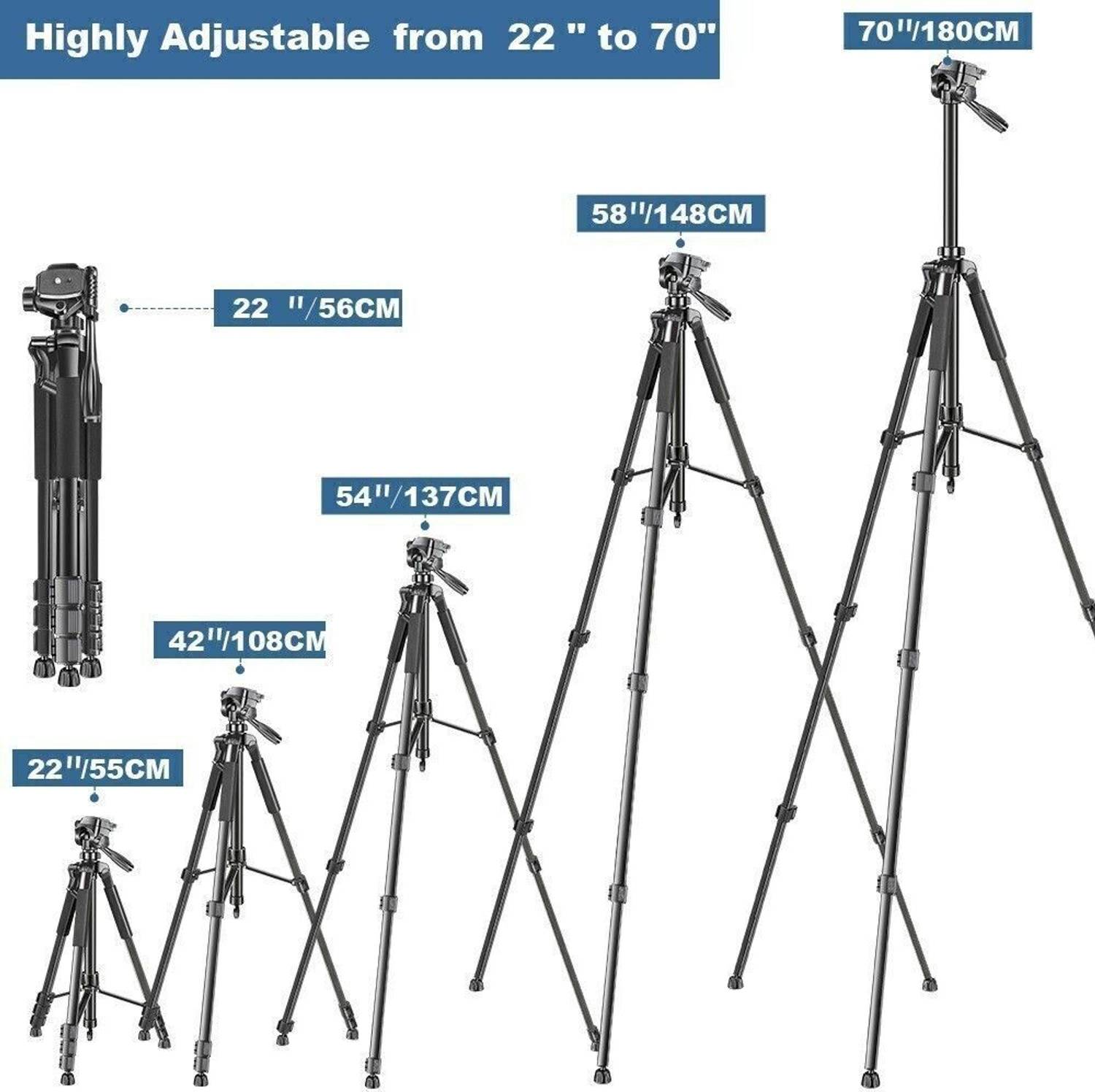 Adofys 70” Aluminium Camera Tripod with Bag and Phone Holder - Image 4