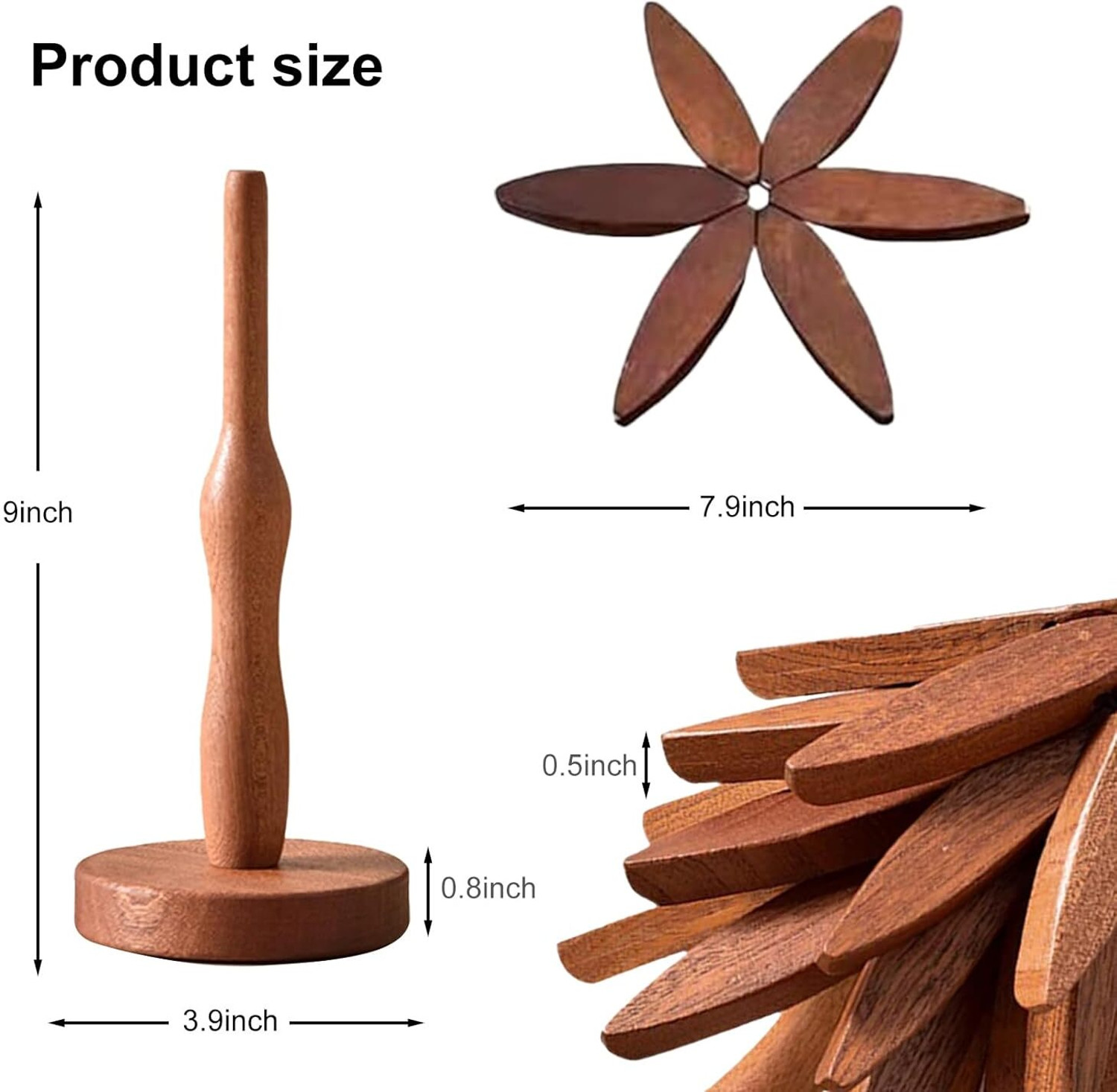 Image of Handyever Wooden Tree Shape Foldable Coasters for Hot Dishes, Set of four with 1 Stand Polished Trivet