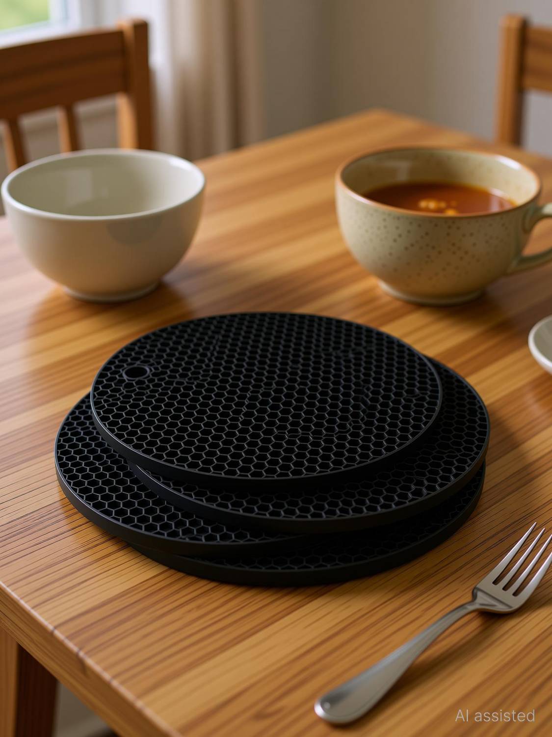 ADMONITION BlackTrivets for Hot Pots and Pans Kitchen Insulation Anti-Slip Coasters Dining Mat finish Silicone Trivet