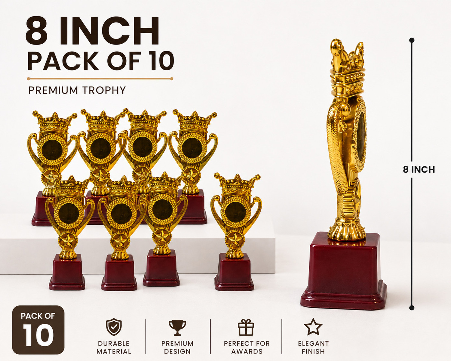 Image of MUSA Metallic Fibre King Crown winning Golden trophy 8 Inch(pack of 10) Trophy