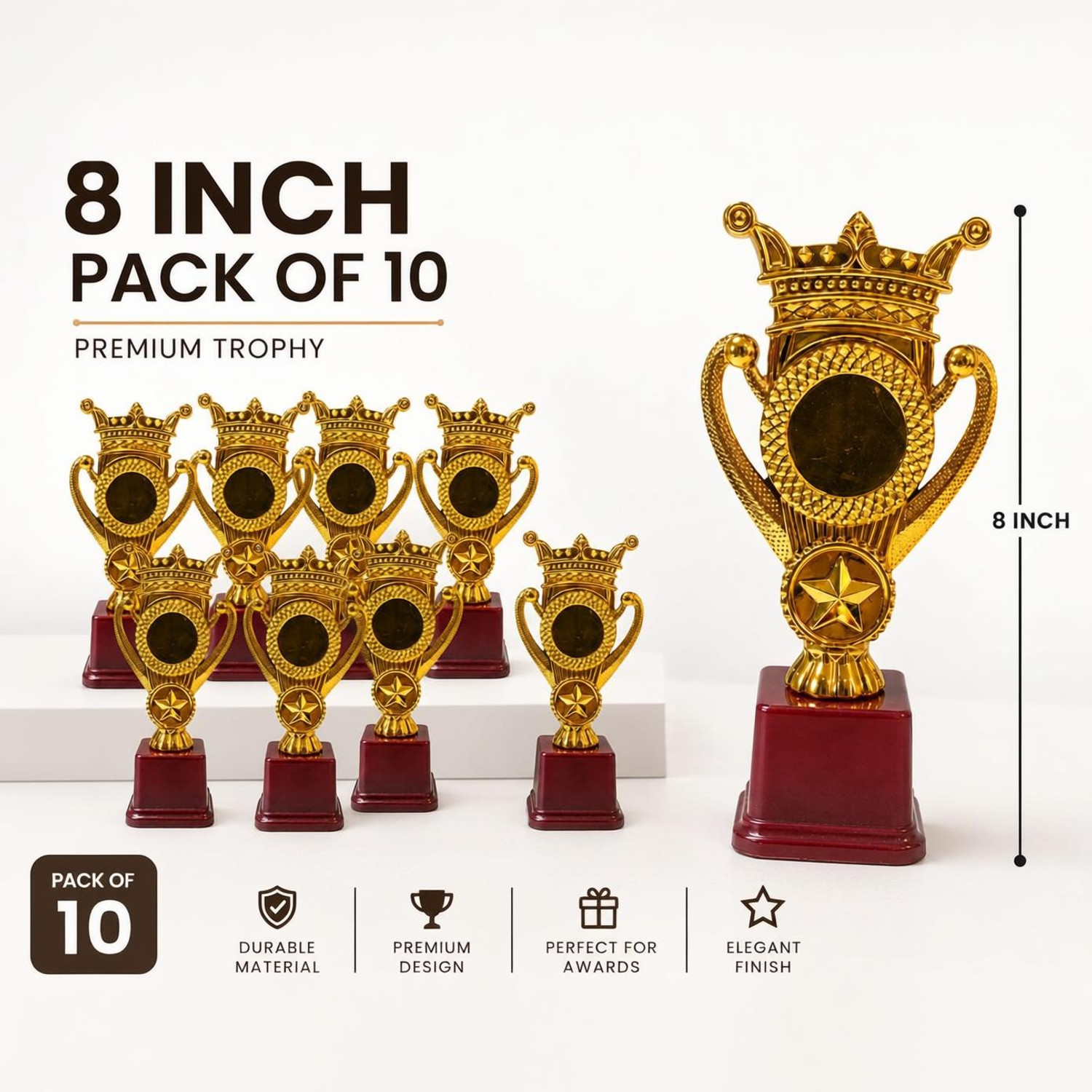 Image of MUSA Metallic Fibre King Crown winning Golden trophy 8 Inch(pack of 10) Trophy
