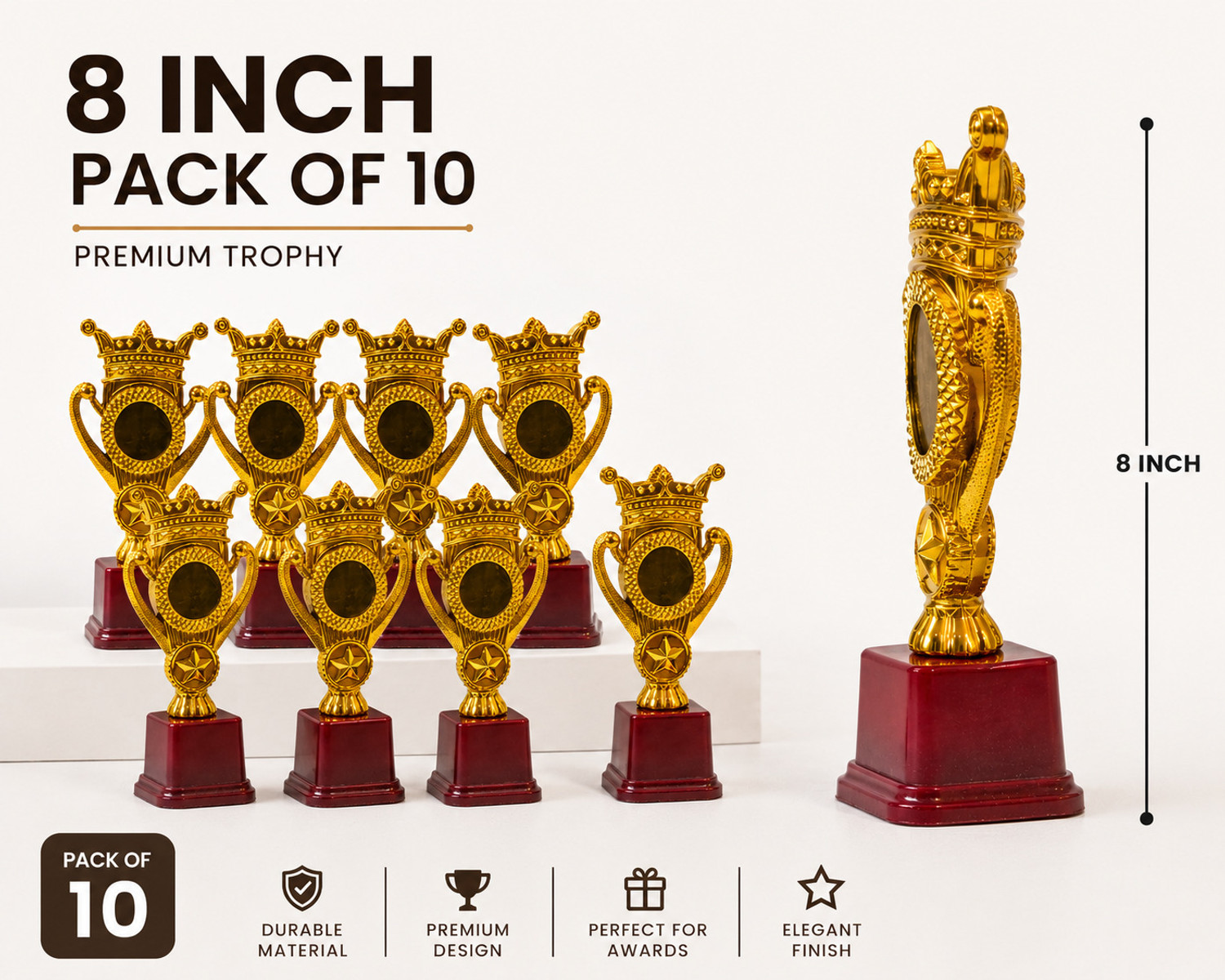 Image of MUSA Metallic Fibre King Crown winning Golden trophy 8 Inch(pack of 10) Trophy
