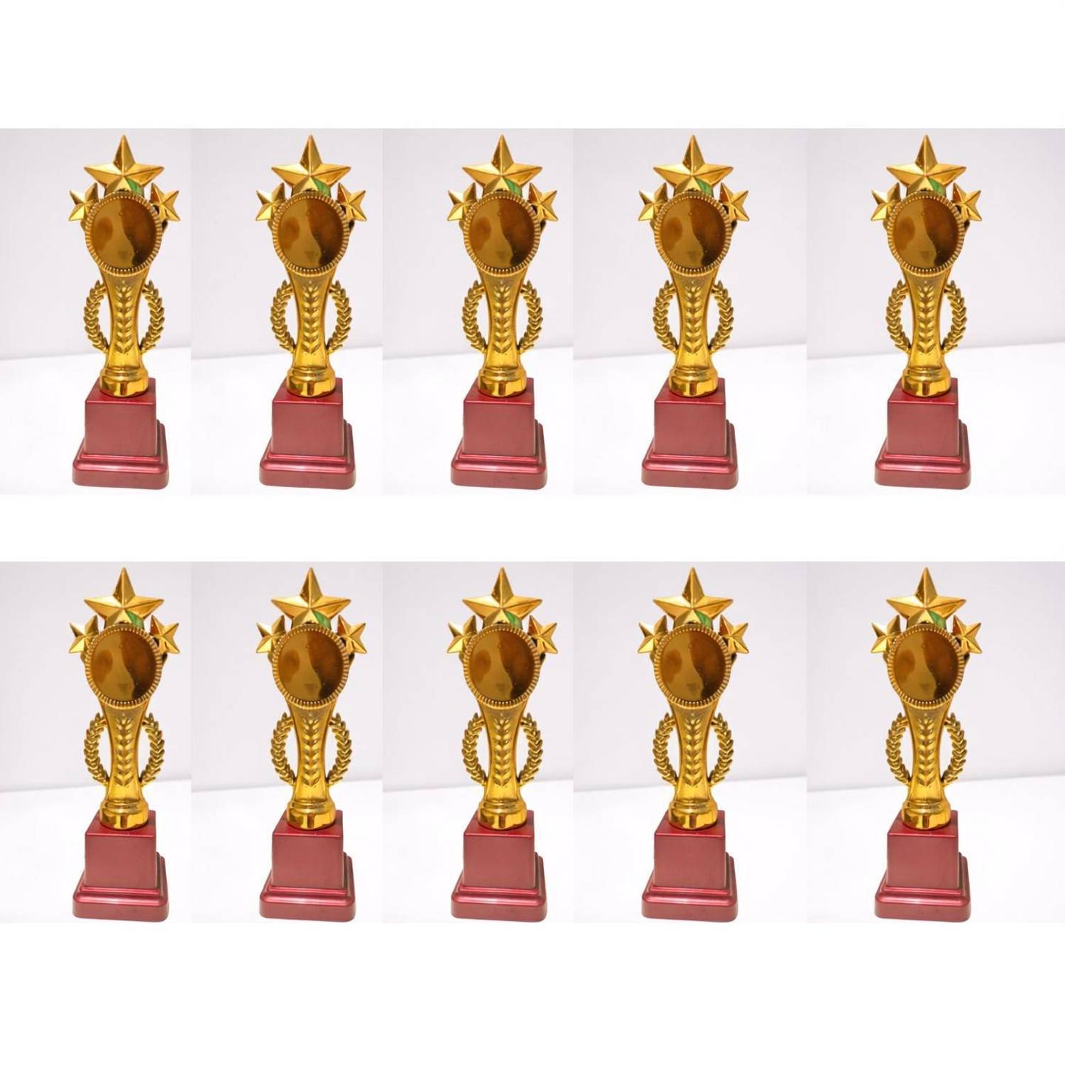 Afiya International Metallic Fiber 3 Star Golden Winning Trophy/Award 9.5 INCH Pack of 10 pcs Trophy