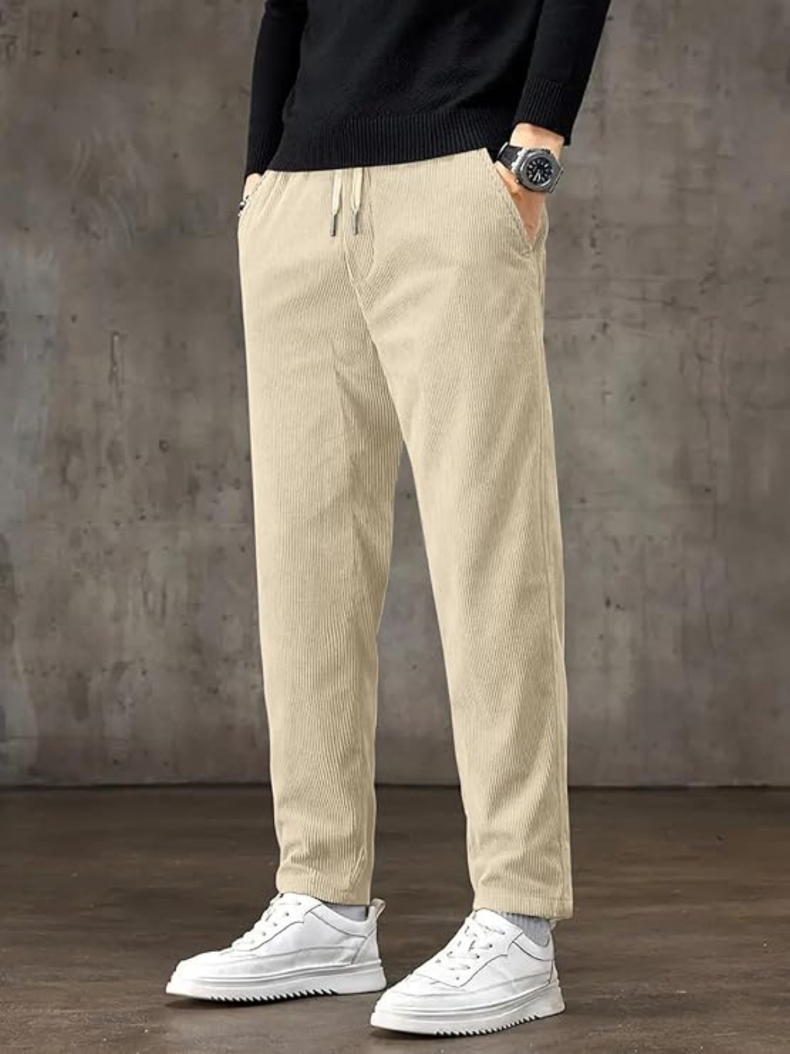 Image of SAVAYO Slim Fit Men Cream Trousers