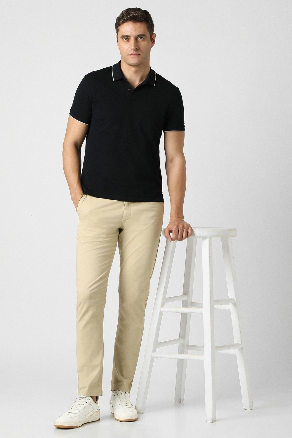 Image of PETER ENGLAND Slim Fit Men Beige Trousers