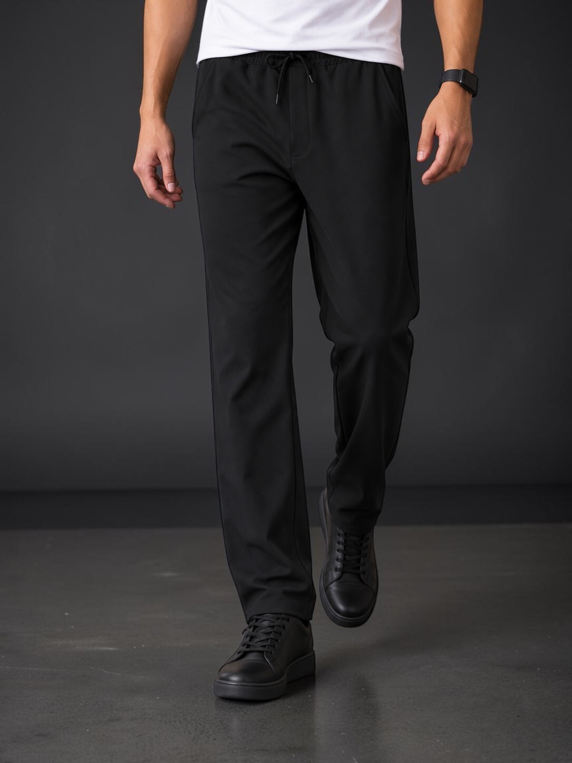 Image of FUBACK Straight Fit Men Black Trousers