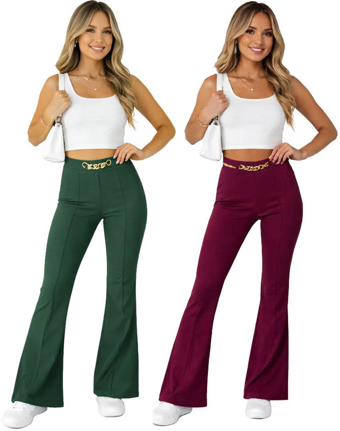 100LUCK Flared Girls Dark Green, Maroon Trousers