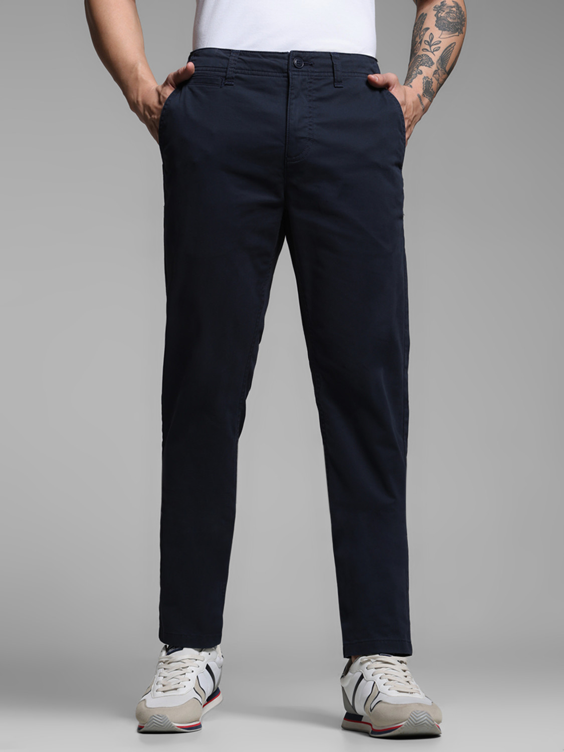 Image of JACK & JONES Regular Fit Men Dark Blue Trousers