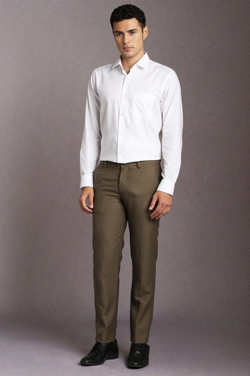 Image of LOUIS PHILIPPE Slim Fit Men Brown Trousers