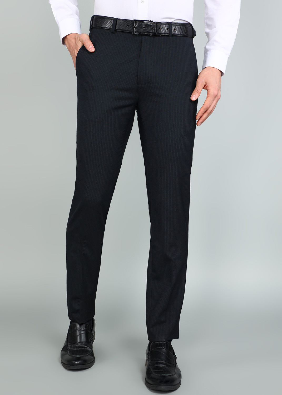 Image of Raymond Slim Fit Men Dark Blue Trousers
