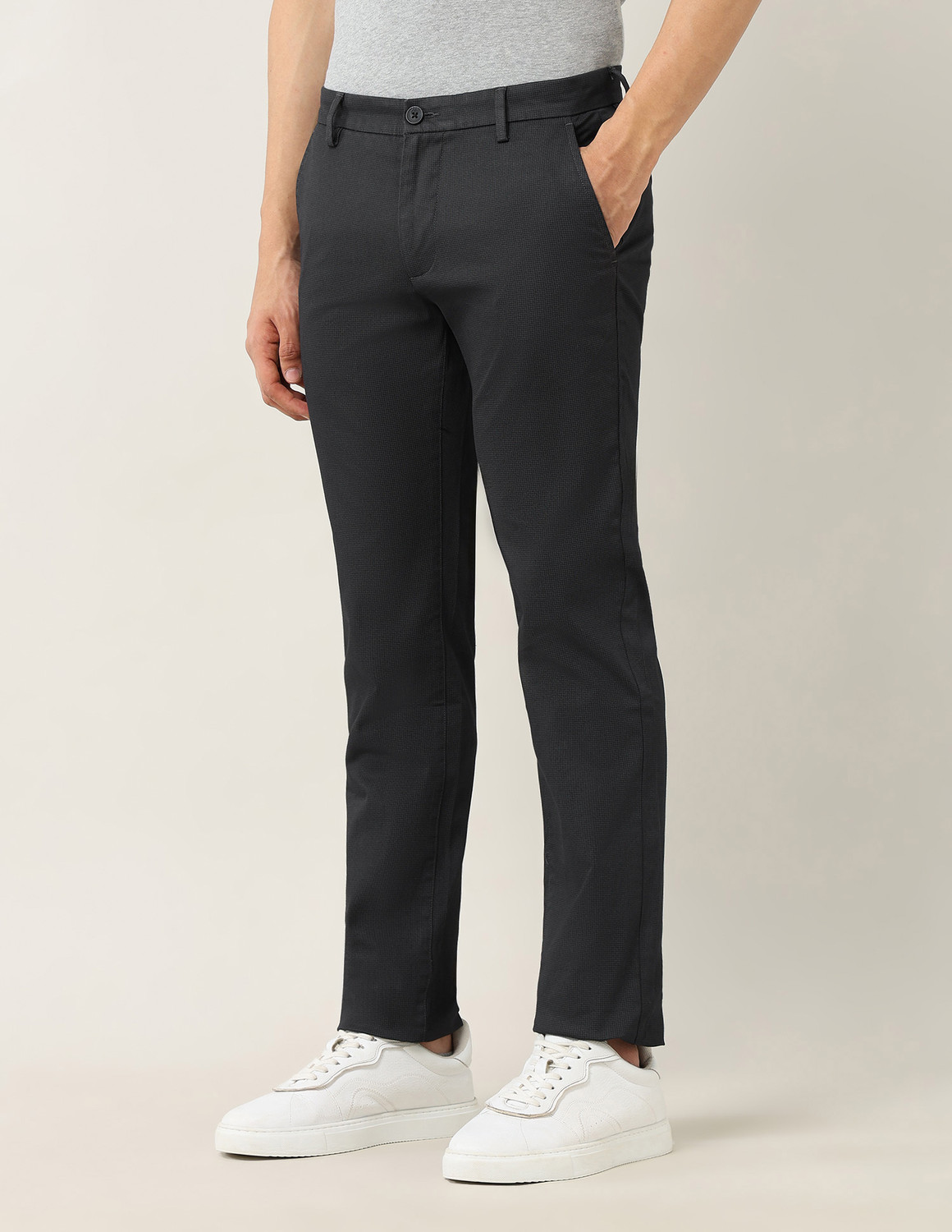 Image of Arrow Sport Slim Fit Men Black Trousers