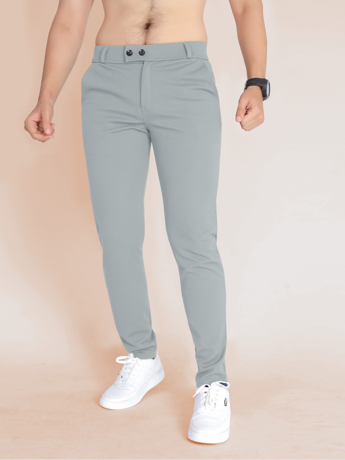 Image of BELPATRA Regular Fit Men Silver Trousers
