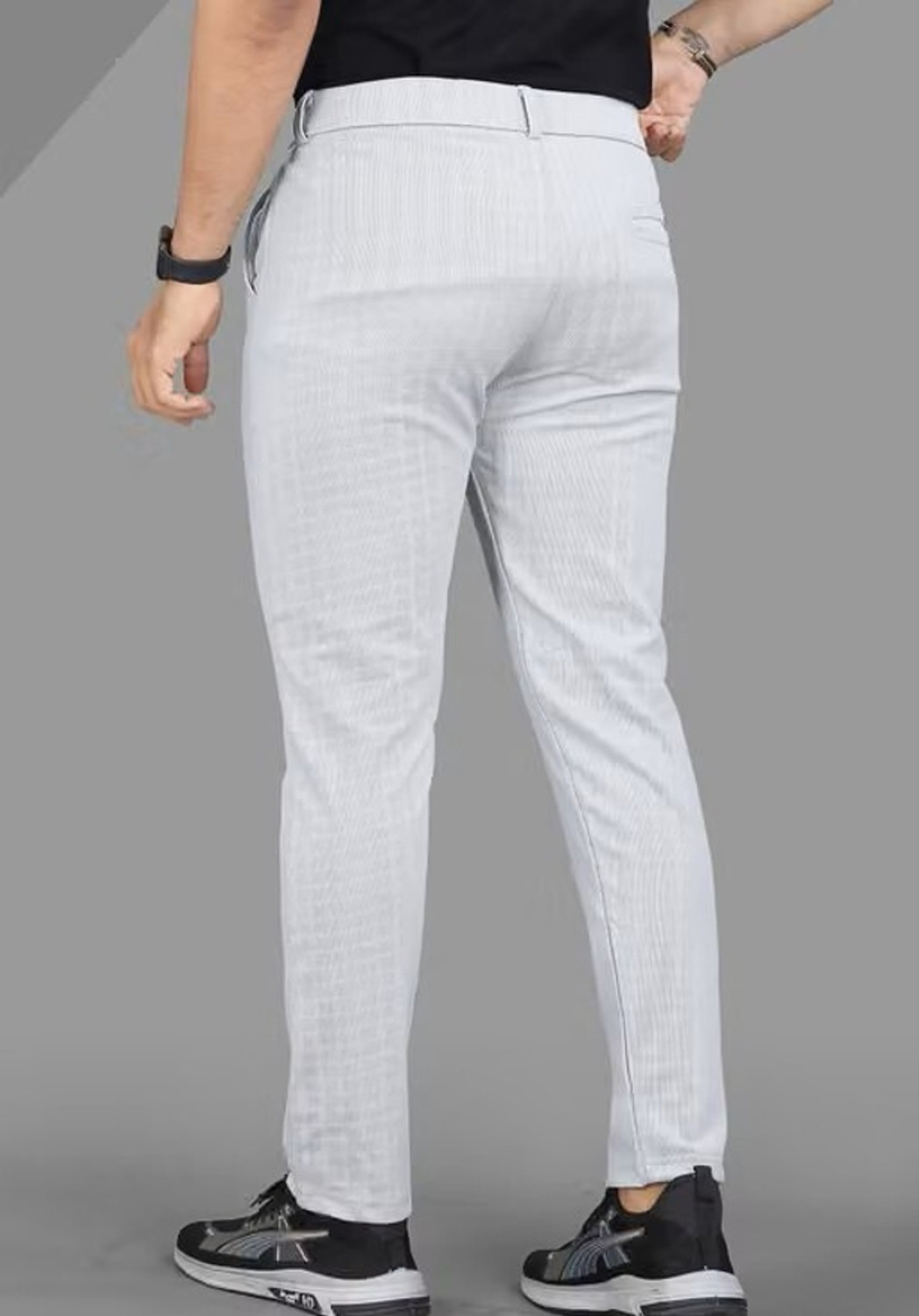 Image of DAKSH Men Tapered Grey Polyester Trousers