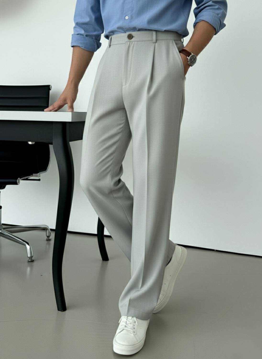 INDICLUB Relaxed Men Silver Trousers - Image 1