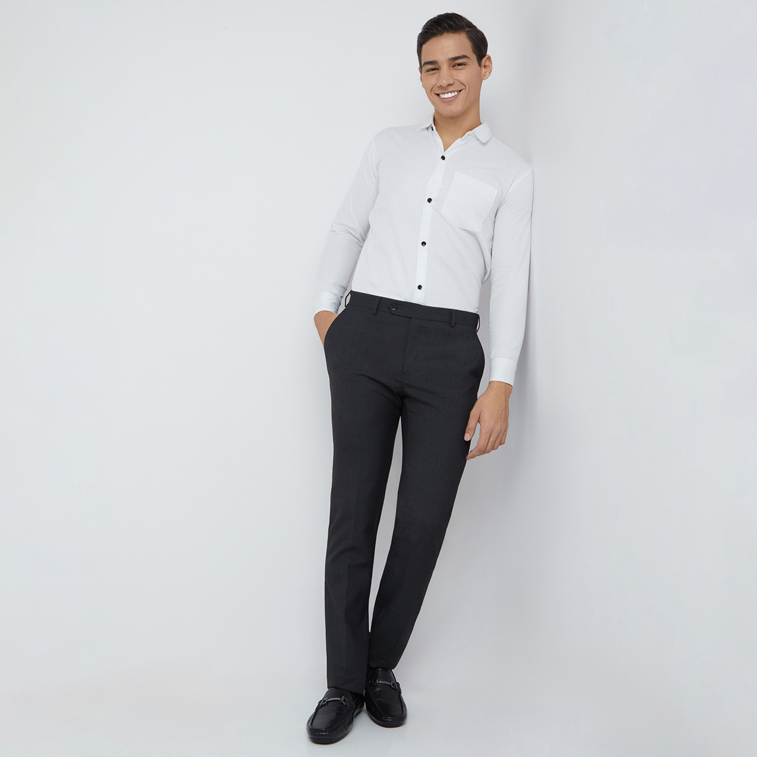 Image of Raymond Slim Fit Men Grey Trousers