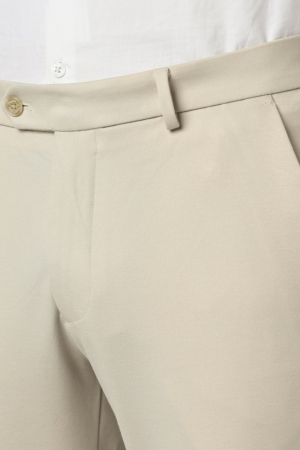 Image of PETER ENGLAND Slim Fit Men Beige Trousers