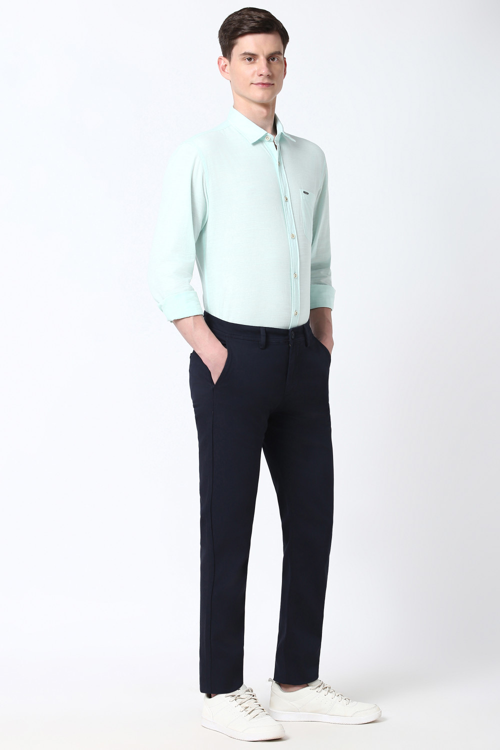 Image of PETER ENGLAND Slim Fit Men Blue Trousers