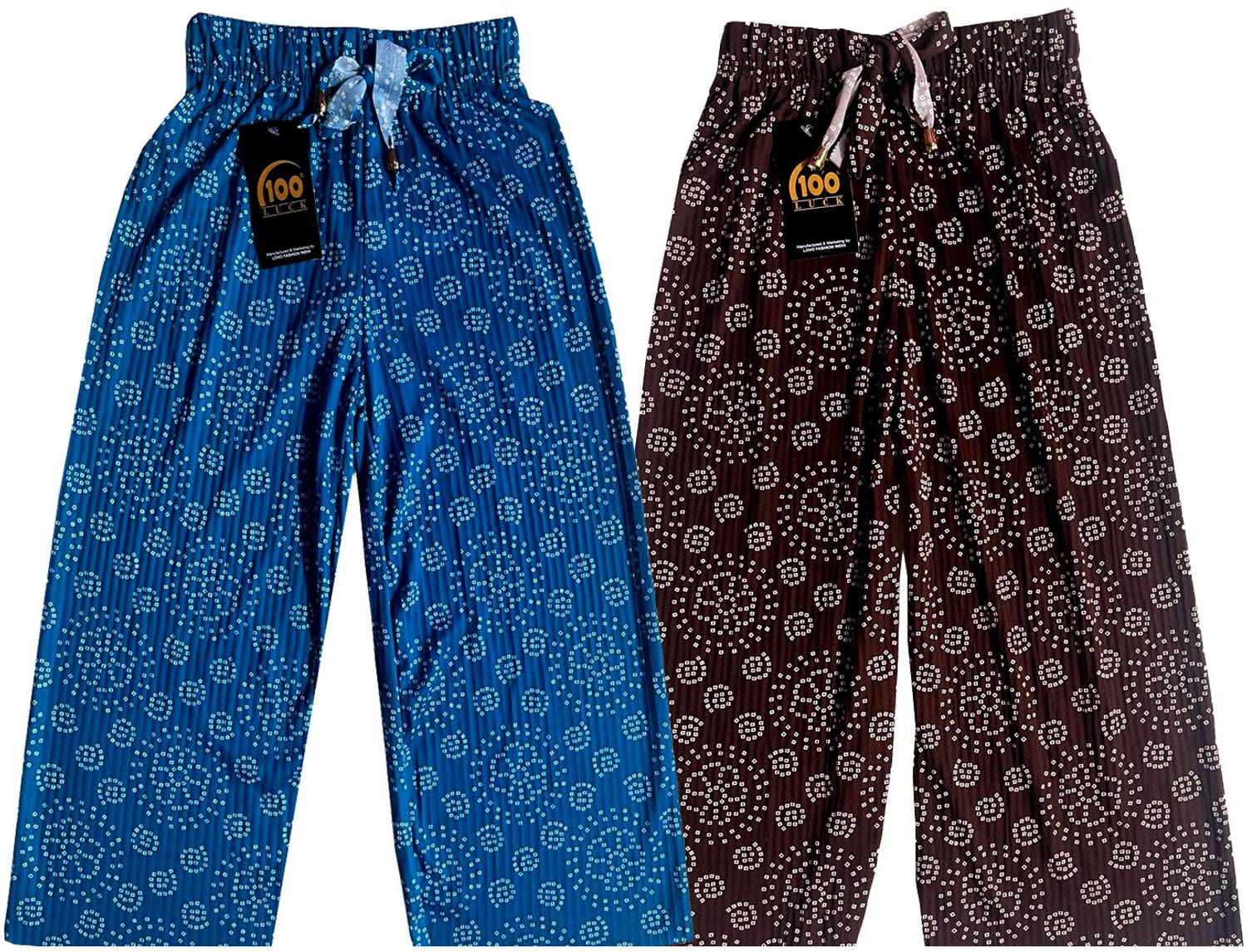100LUCK Loose Fit Girls Blue, Brown Trousers
